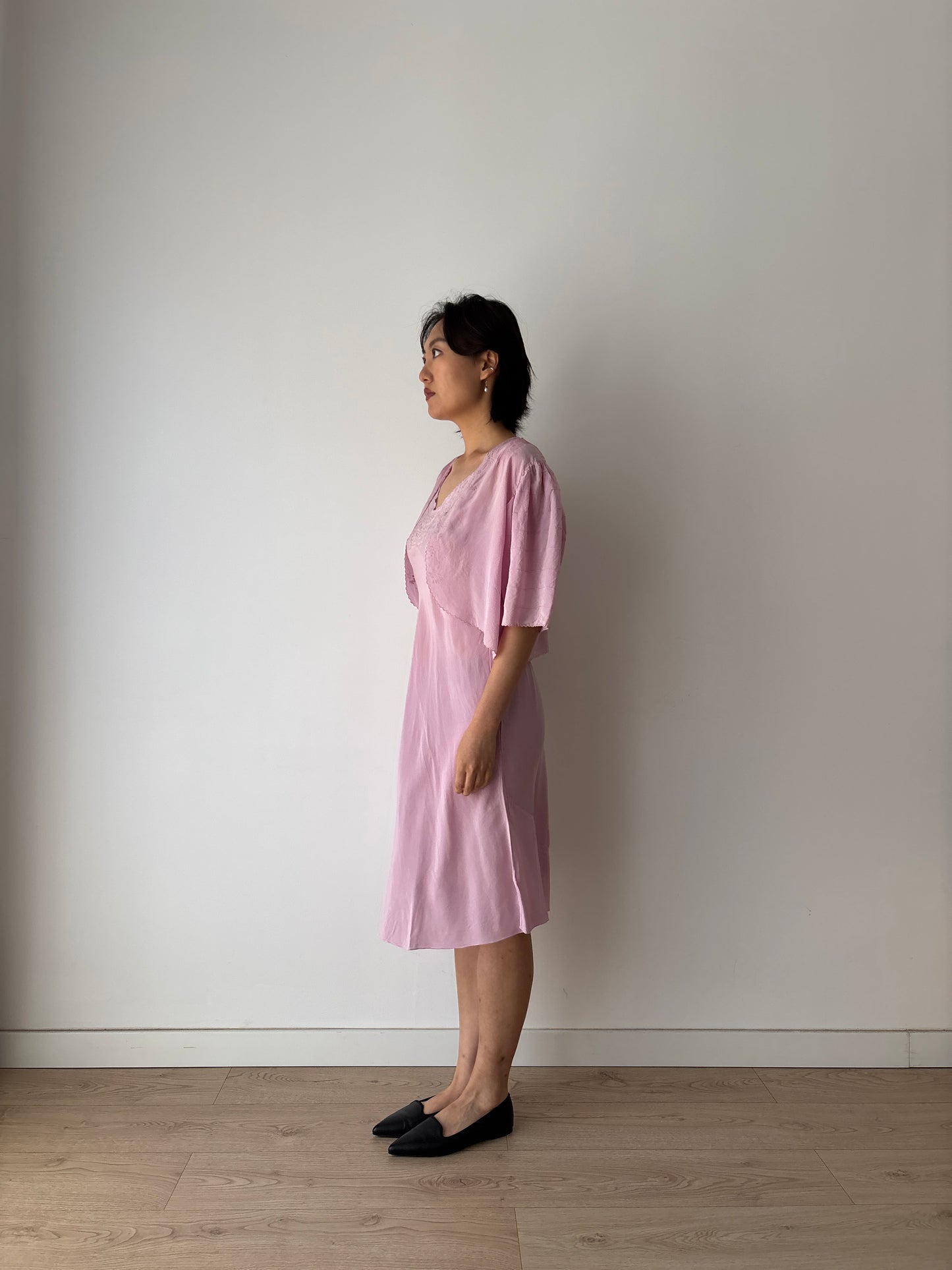 1930s Purple Pure Silk Chiffon Nightgown 2 Piece Set / Jacket and Slip Dress Lingerie Set, Slip dress