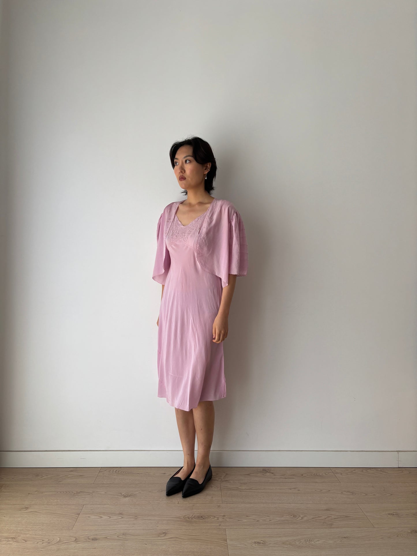 1930s Purple Pure Silk Chiffon Nightgown 2 Piece Set / Jacket and Slip Dress Lingerie Set, Slip dress
