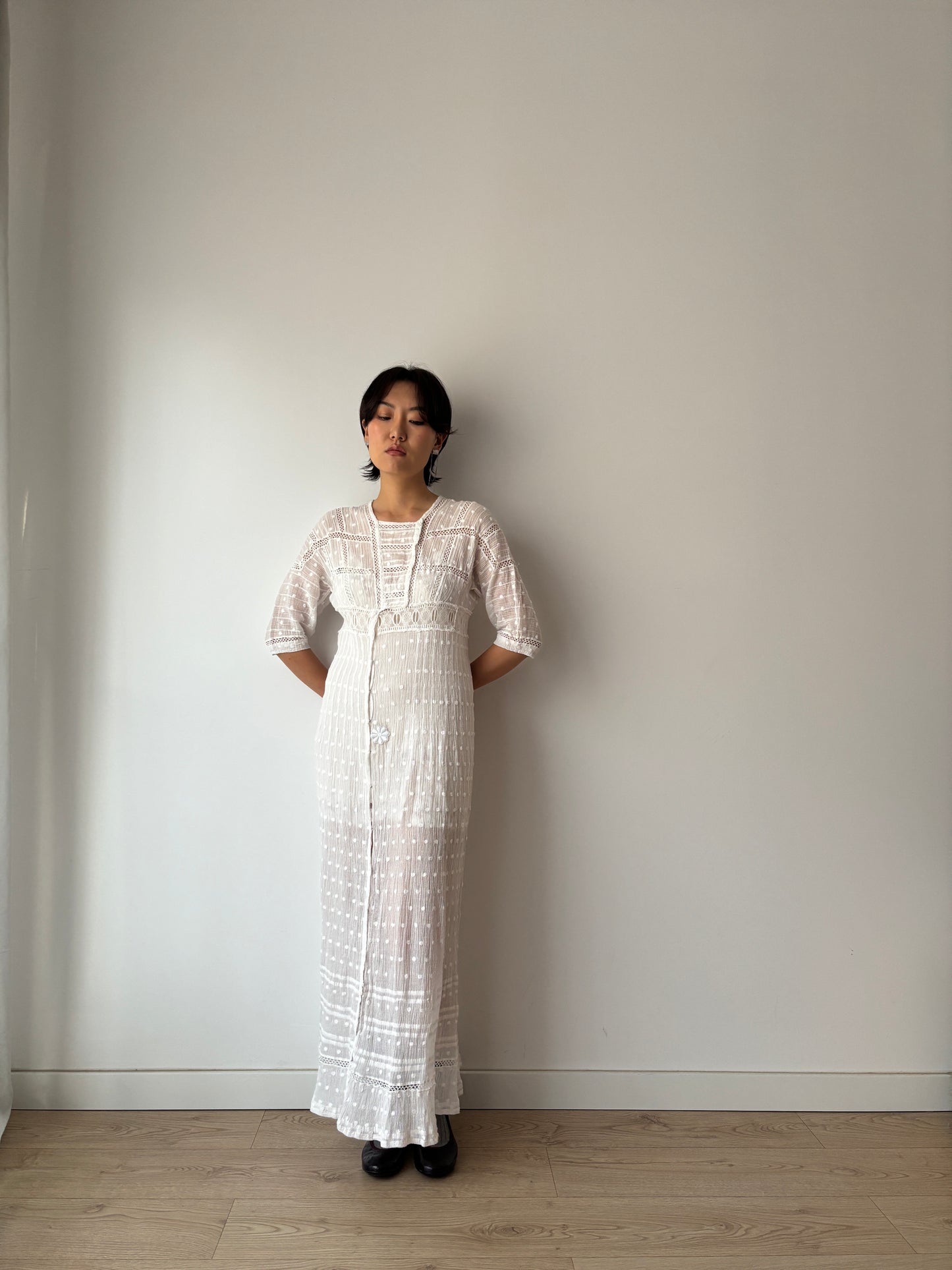 Edwardian 1910s White Cotton Lawn Dress