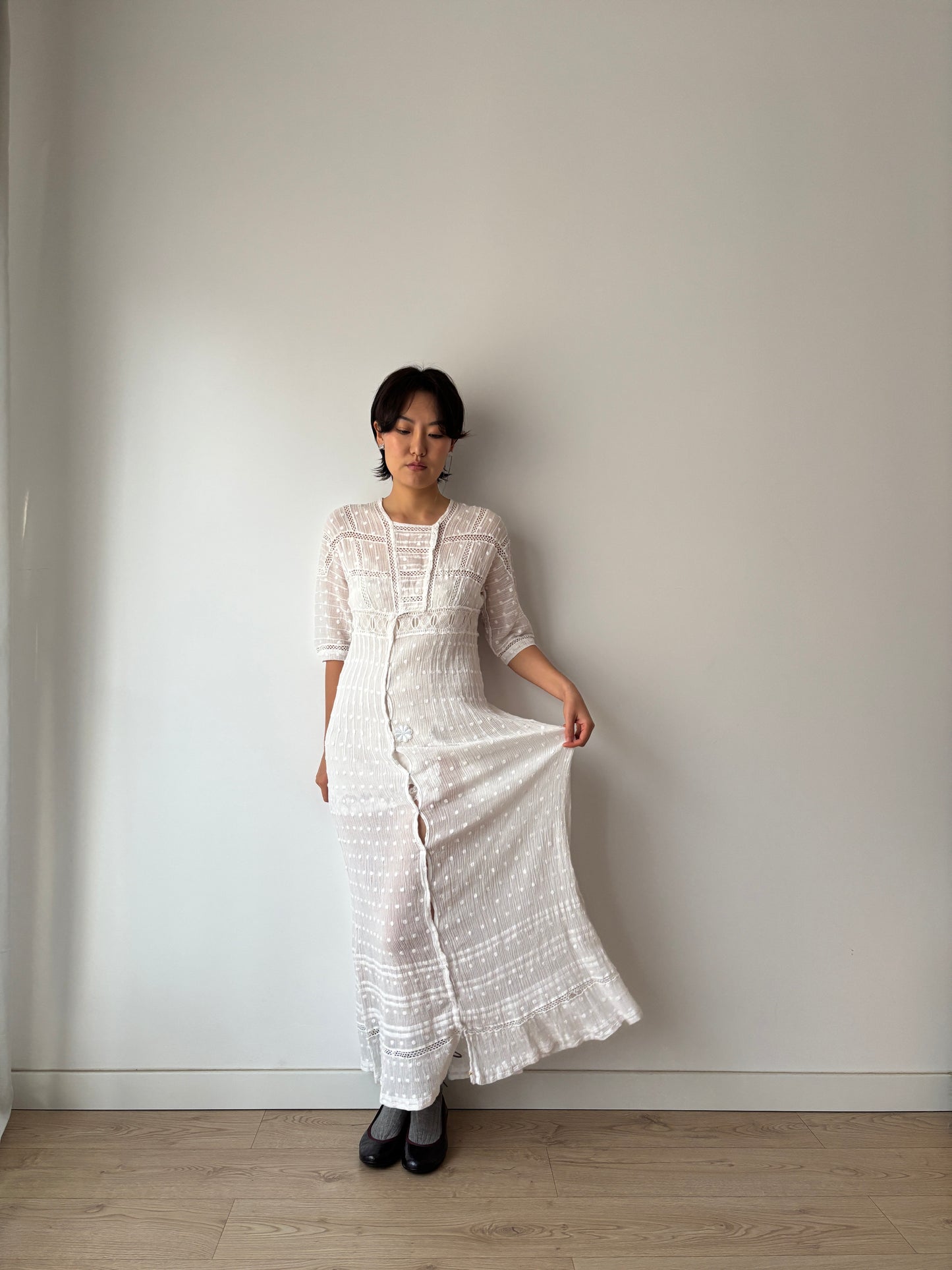 Edwardian 1910s White Cotton Lawn Dress