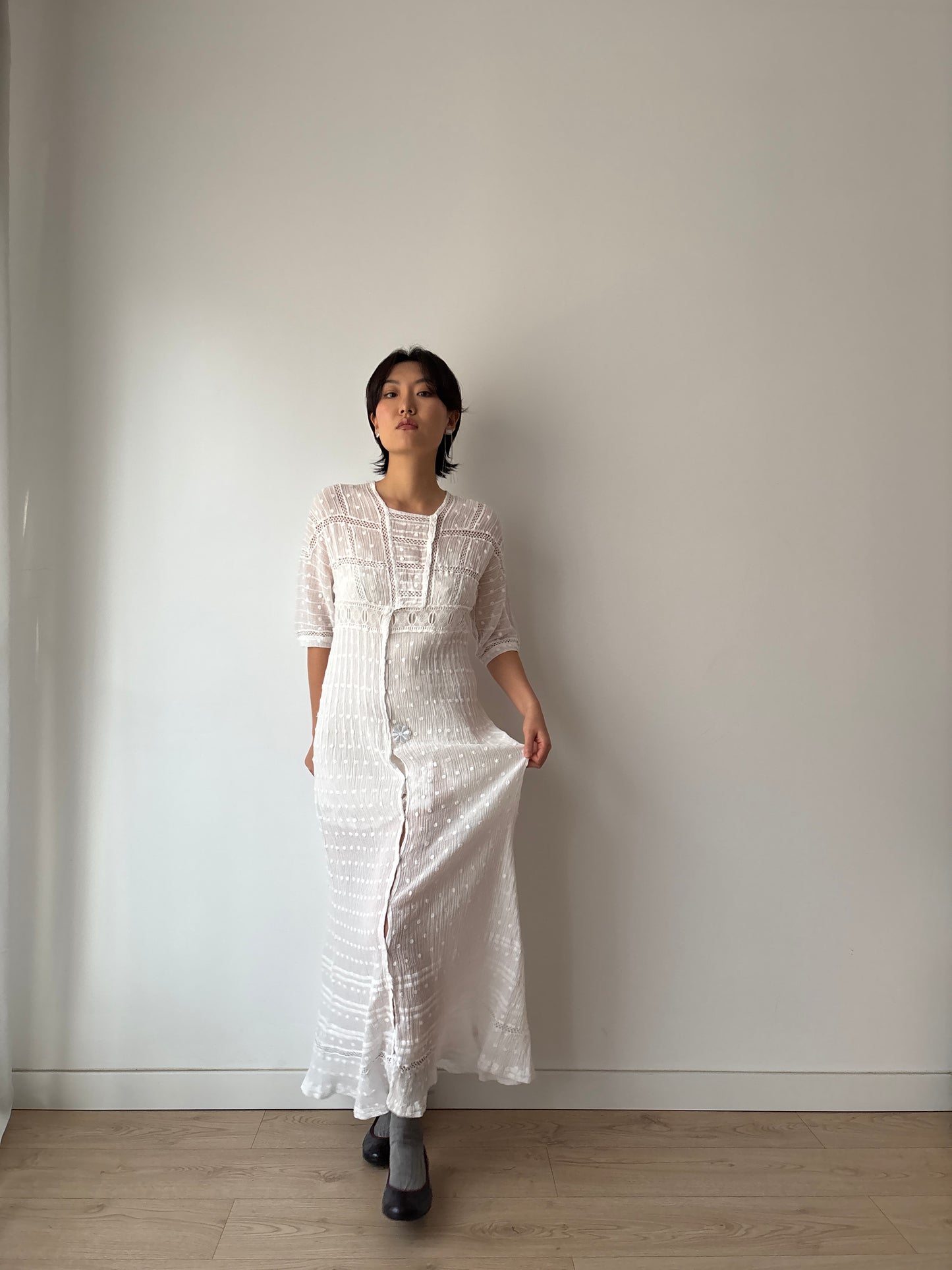 Edwardian 1910s White Cotton Lawn Dress