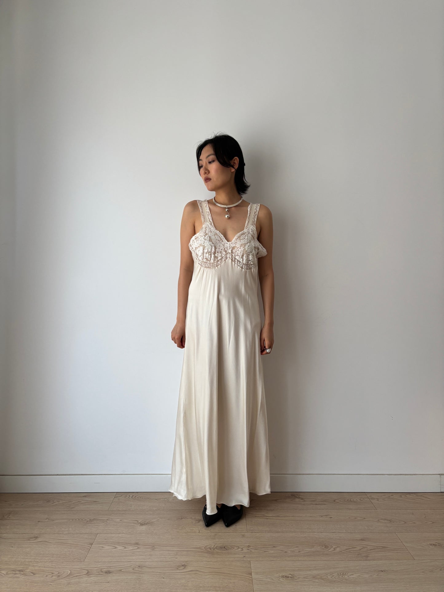1940s Silk French Lace Dress