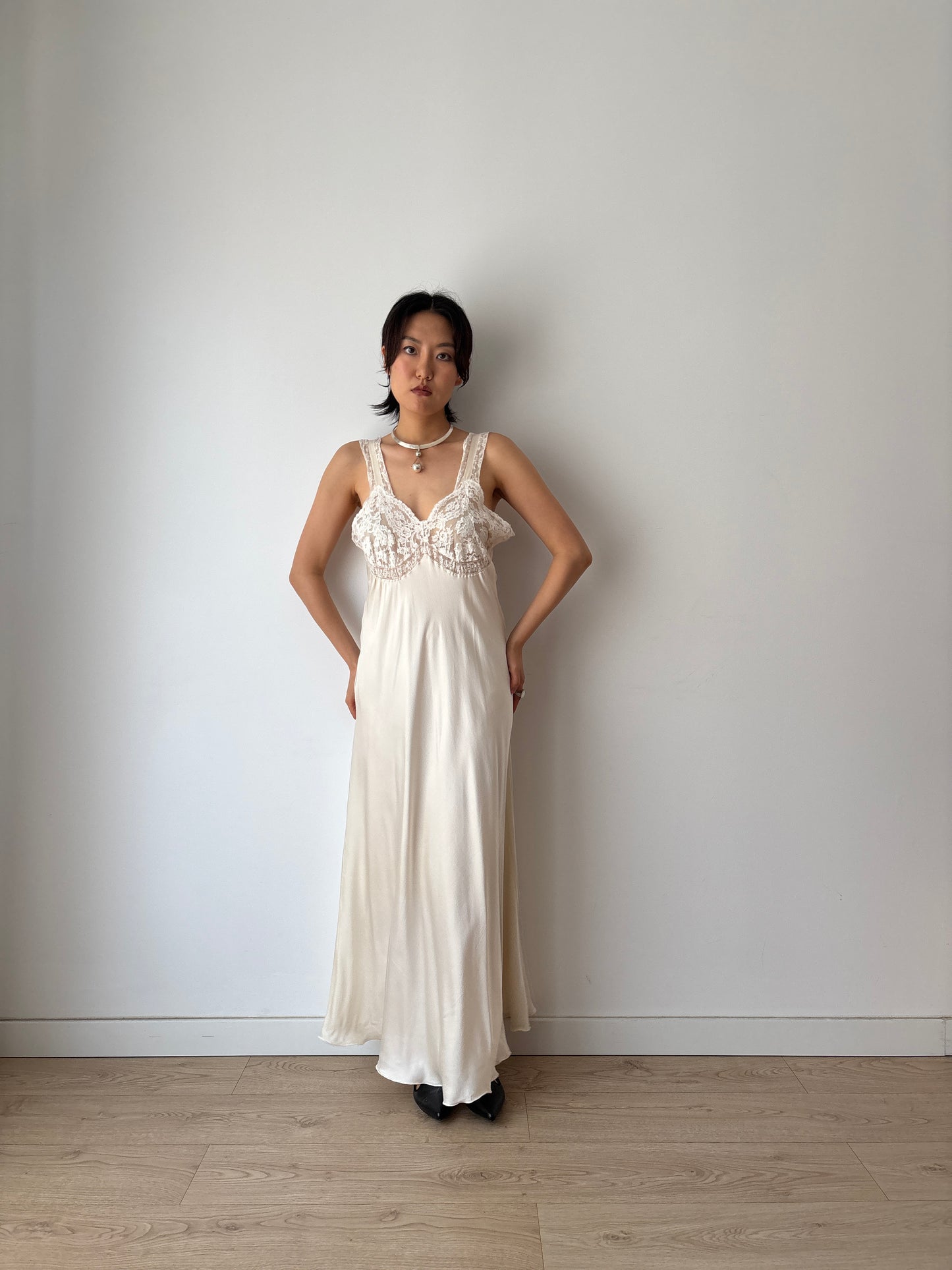 1940s Silk French Lace Dress
