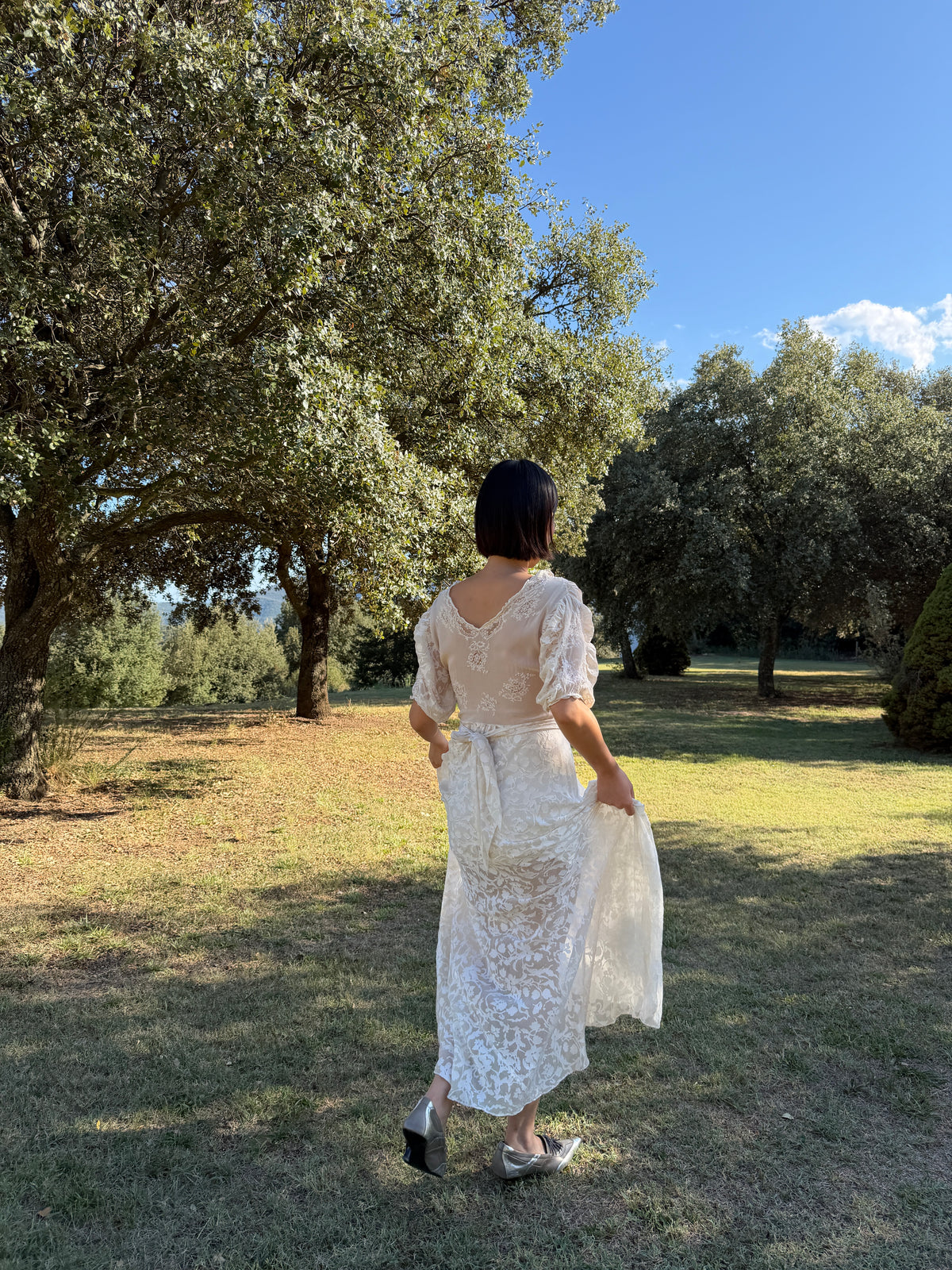 Rare 1930s 1940s bridal silk sheer lace dress