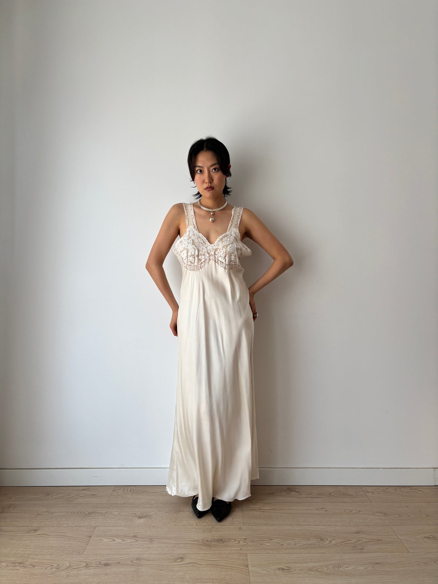 1940s Silk French Lace Dress