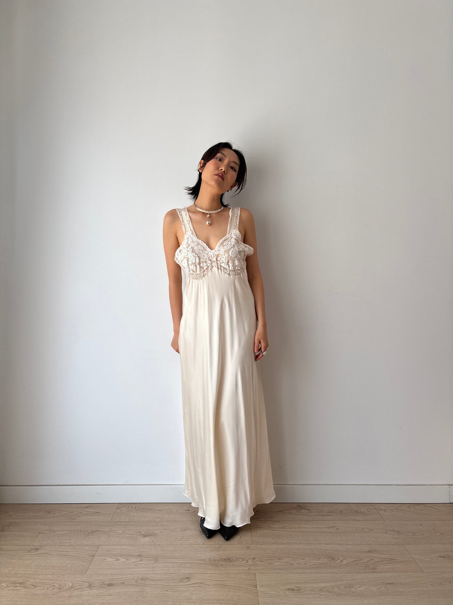 1940s Silk French Lace Dress