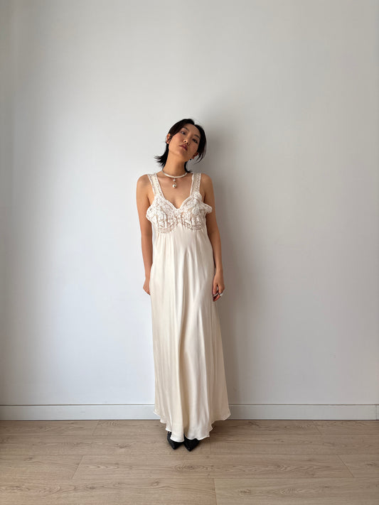 1940s Silk French Lace Dress