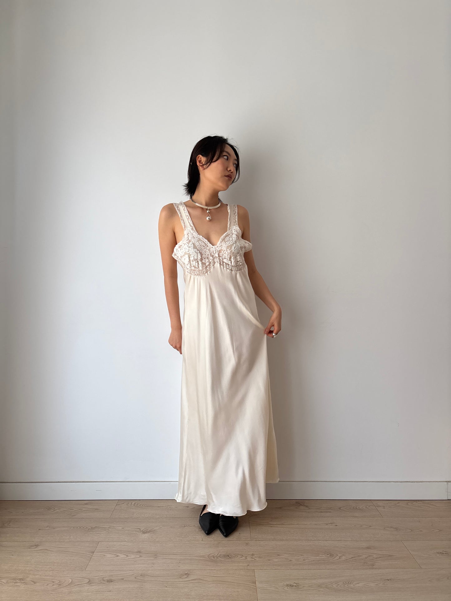 1940s Silk French Lace Dress