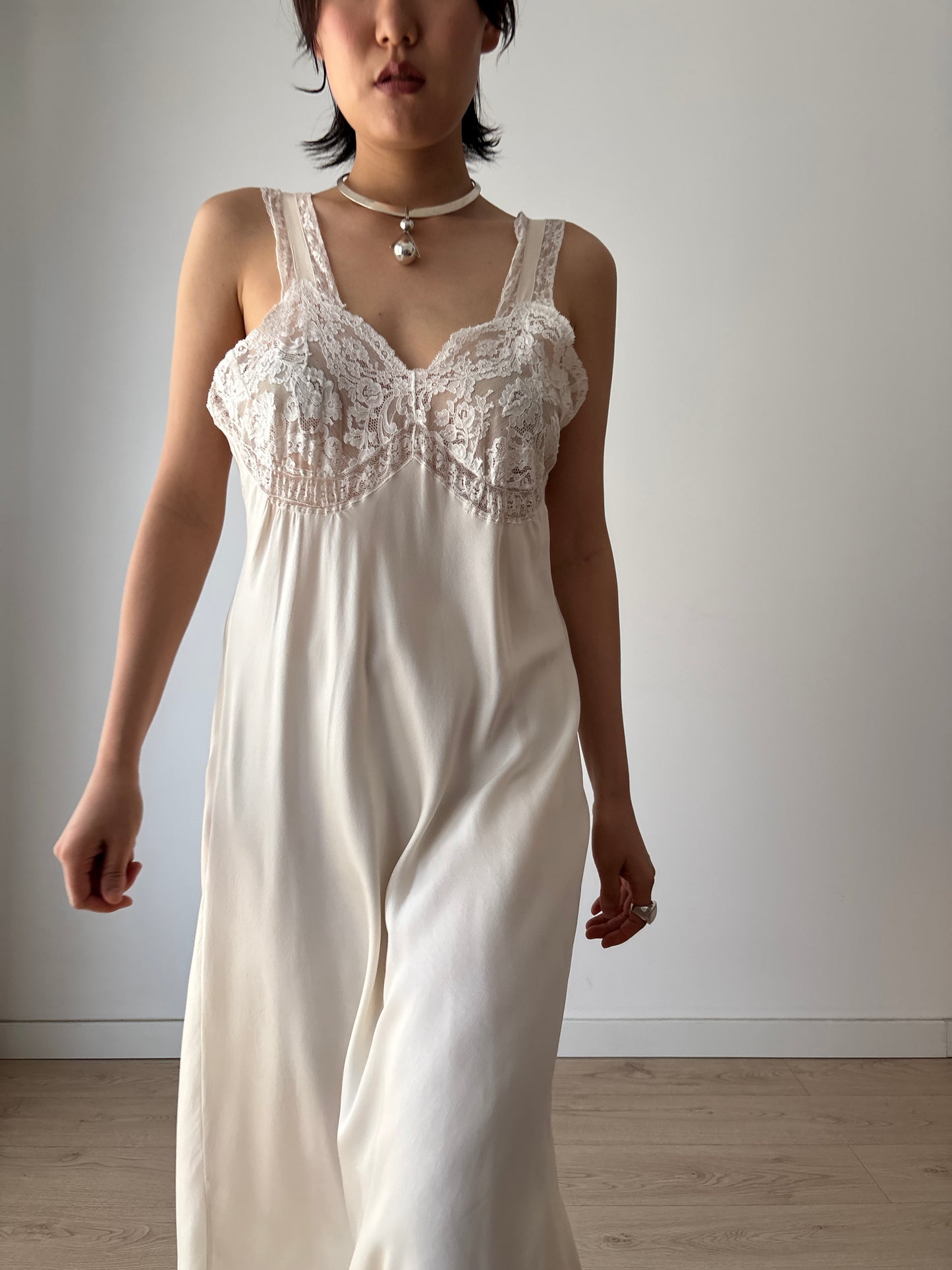 1940s Silk French Lace Dress
