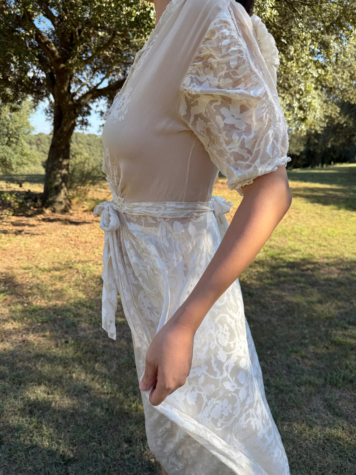 Rare 1930s 1940s bridal silk sheer lace dress