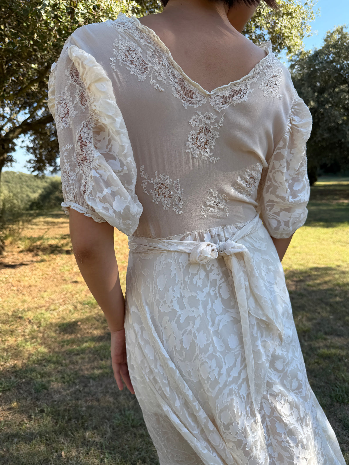 Rare 1930s 1940s bridal silk sheer lace dress