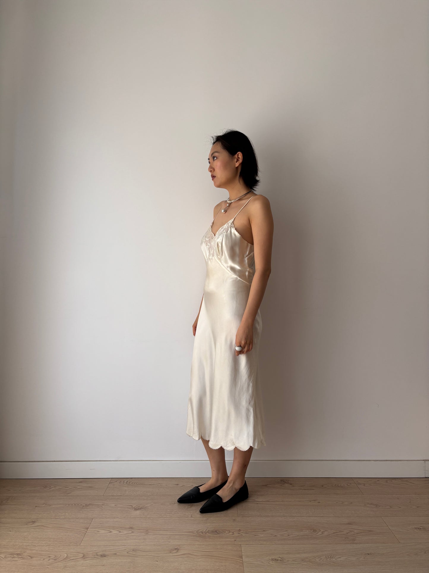 1930s Pure Silk Lace Slip Dress, Antique White Bridal Lingerie, French Romantic Underdress