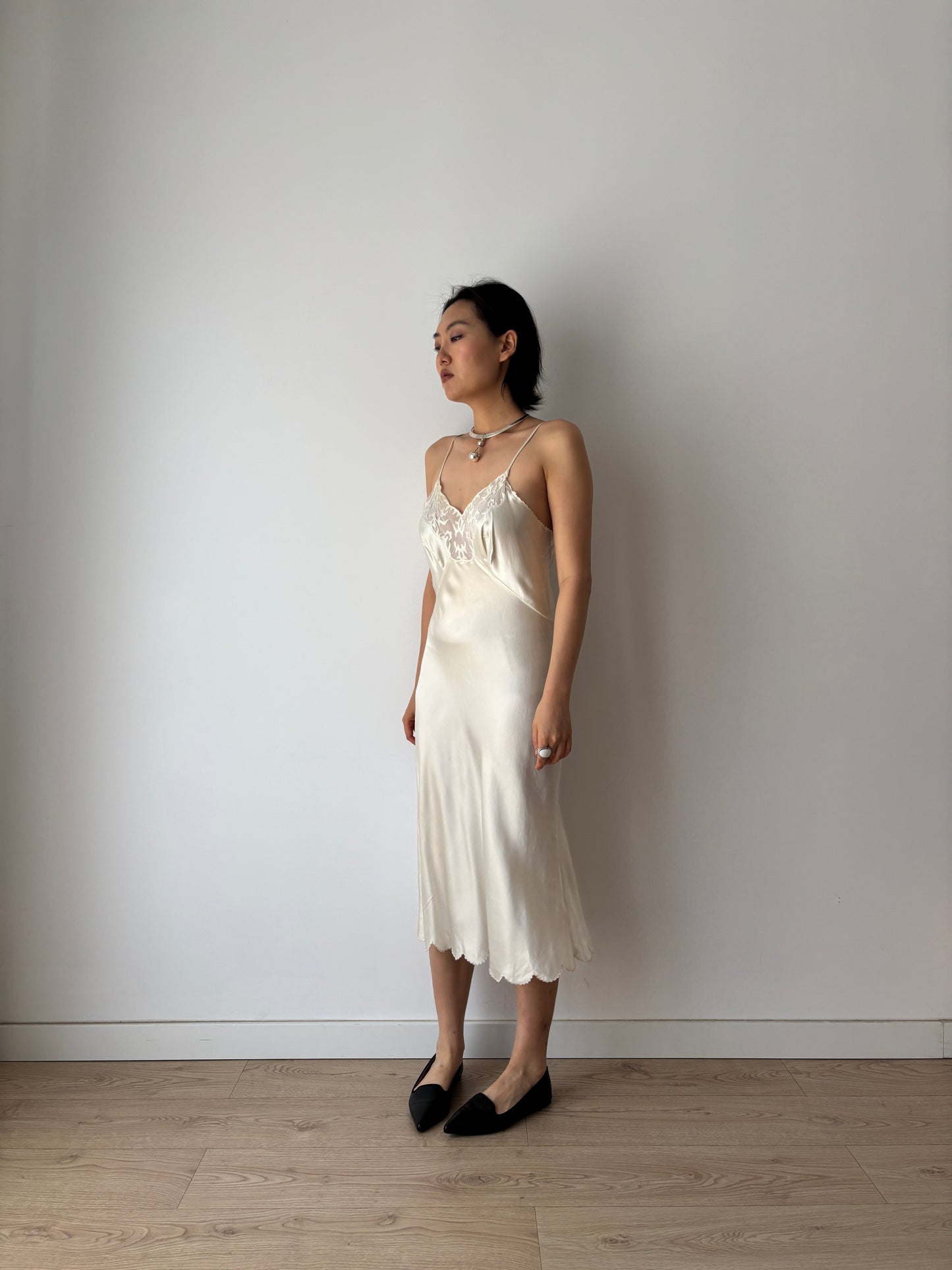 1930s Pure Silk Lace Slip Dress, Antique White Bridal Lingerie, French Romantic Underdress