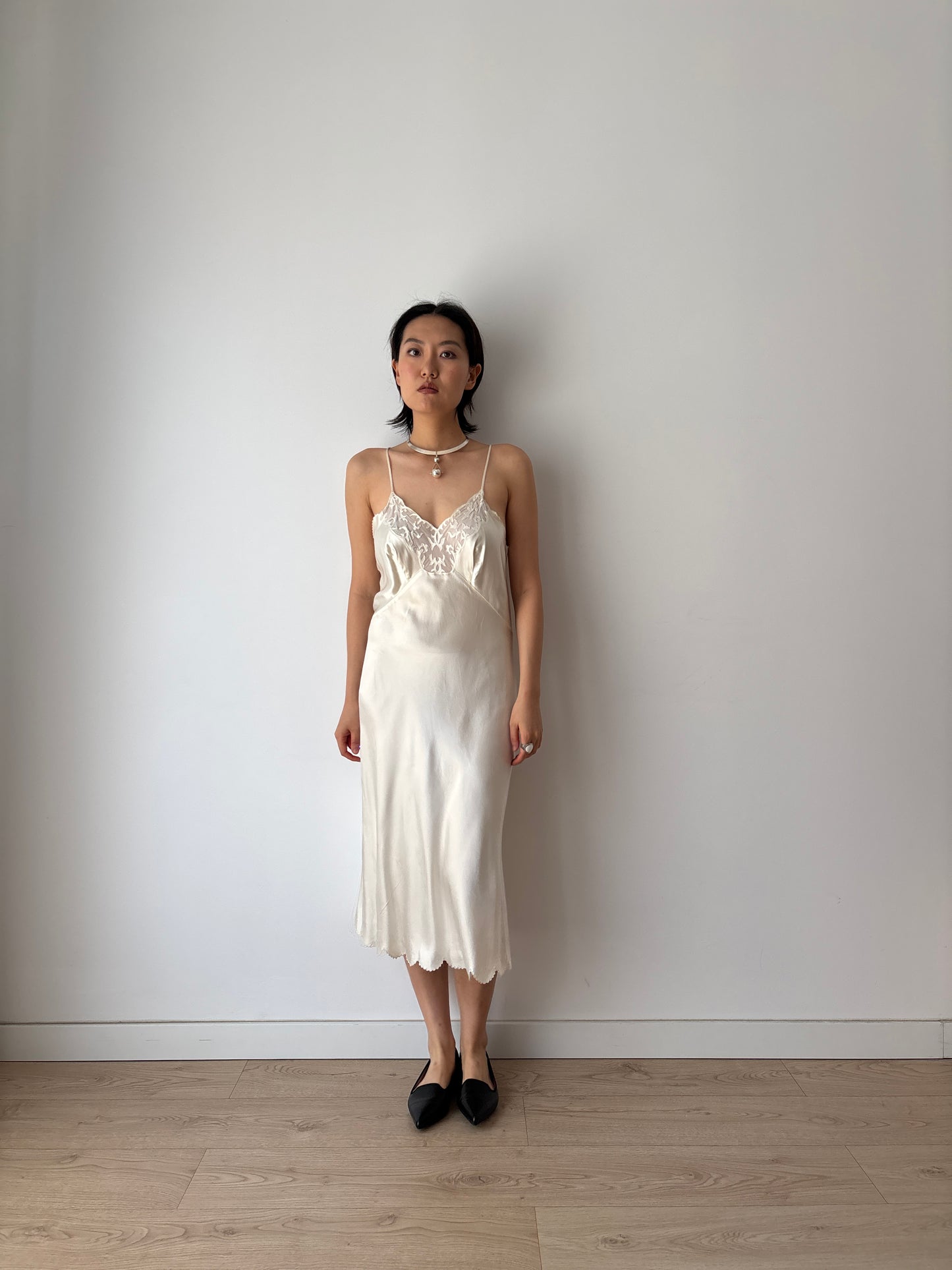 1930s Pure Silk Lace Slip Dress, Antique White Bridal Lingerie, French Romantic Underdress