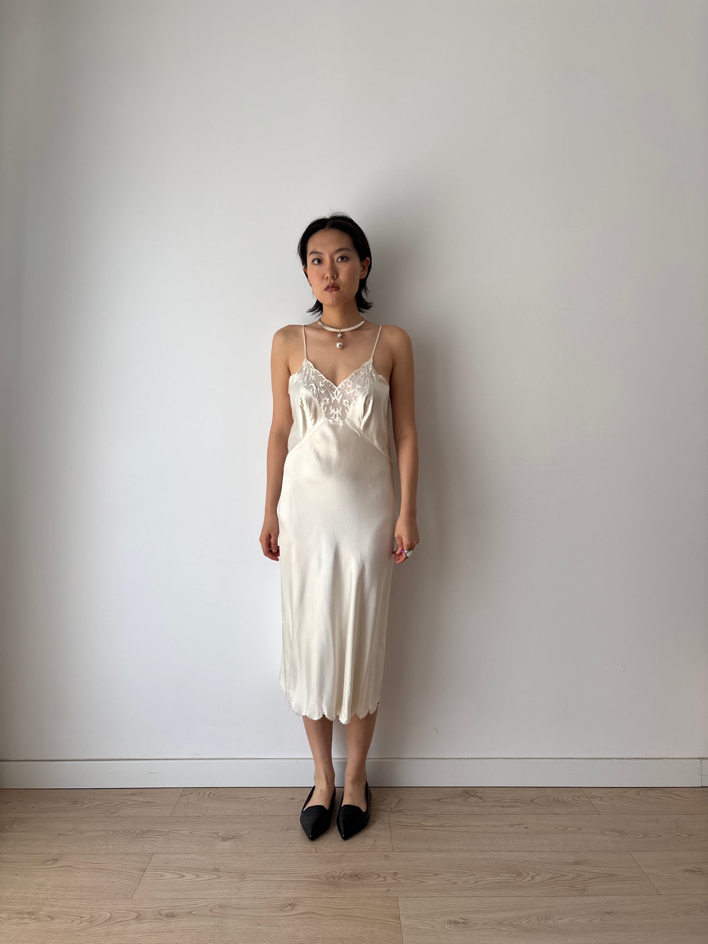 1930s Pure Silk Lace Slip Dress, Antique White Bridal Lingerie, French Romantic Underdress