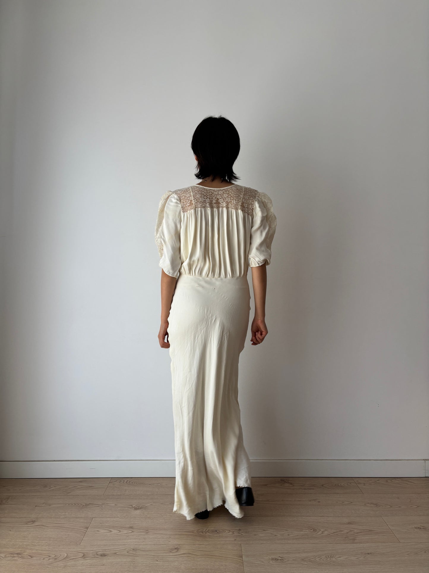 1930s lace pure silk bridal dress