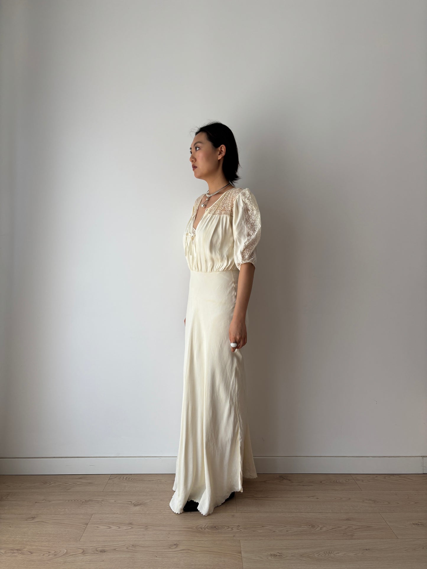 1930s lace pure silk bridal dress