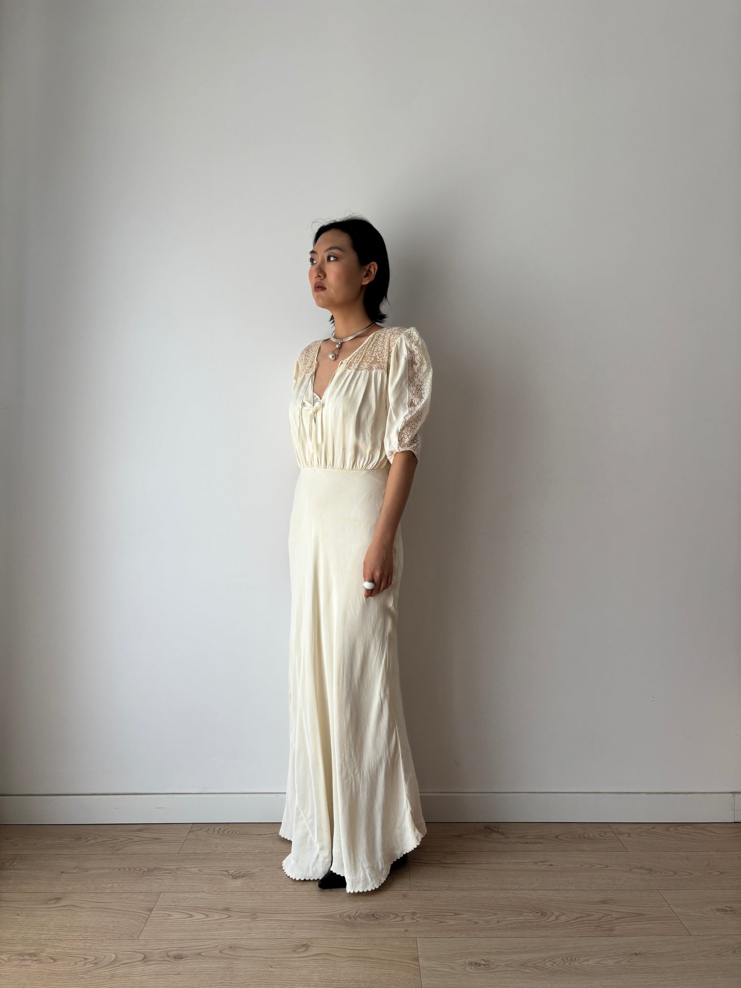 1930s lace pure silk bridal dress