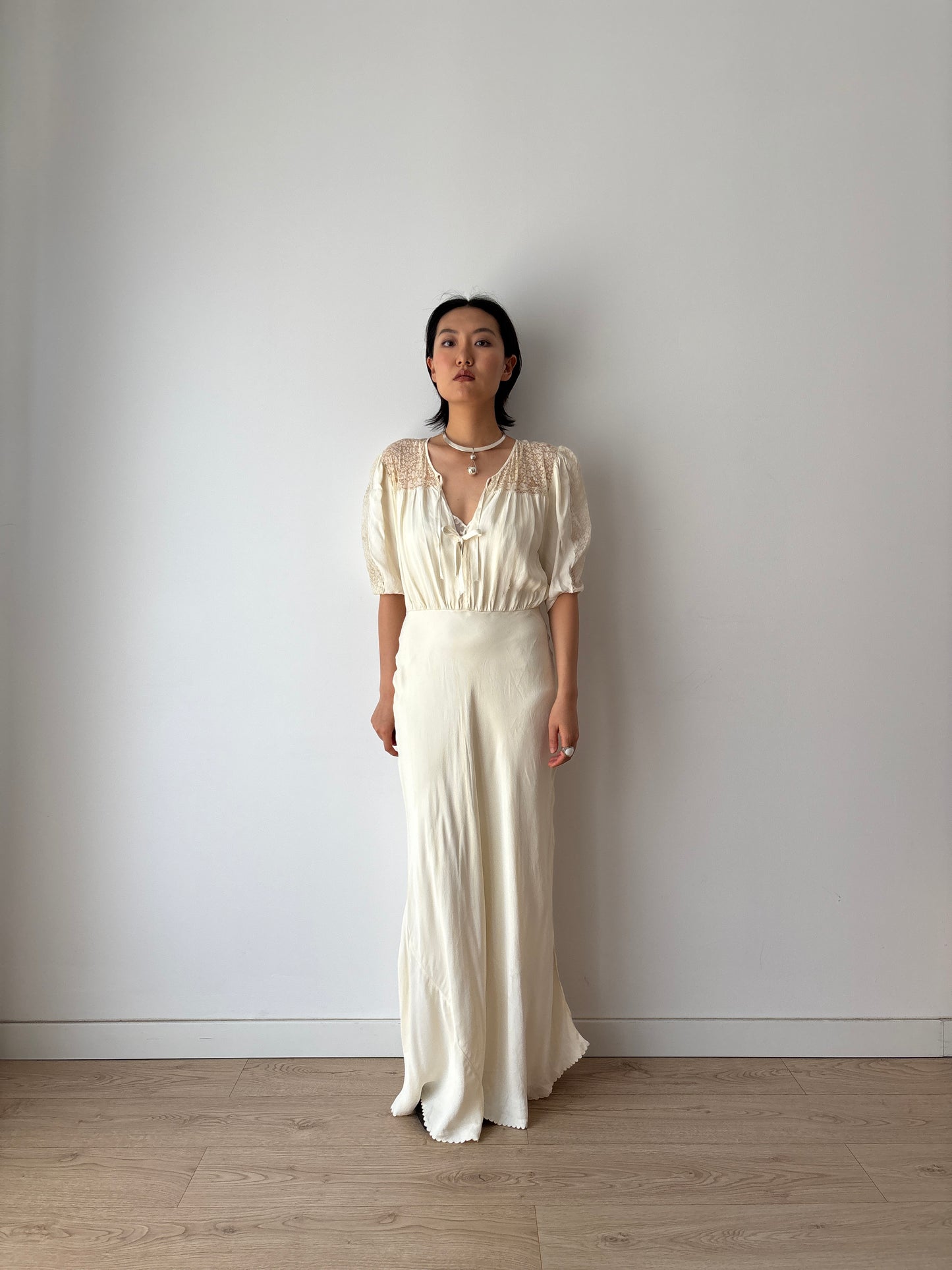 1930s lace pure silk bridal dress