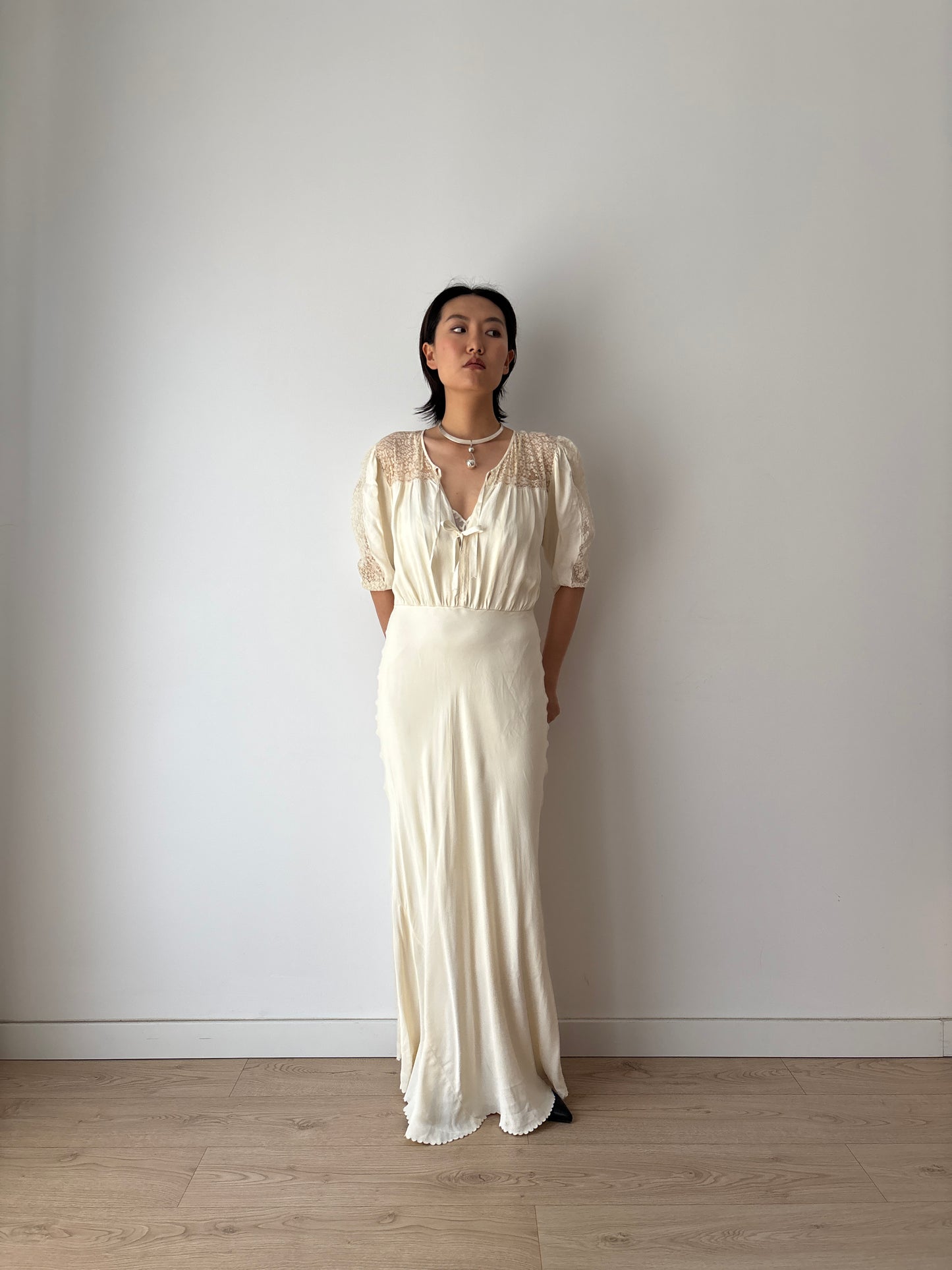 1930s lace pure silk bridal dress