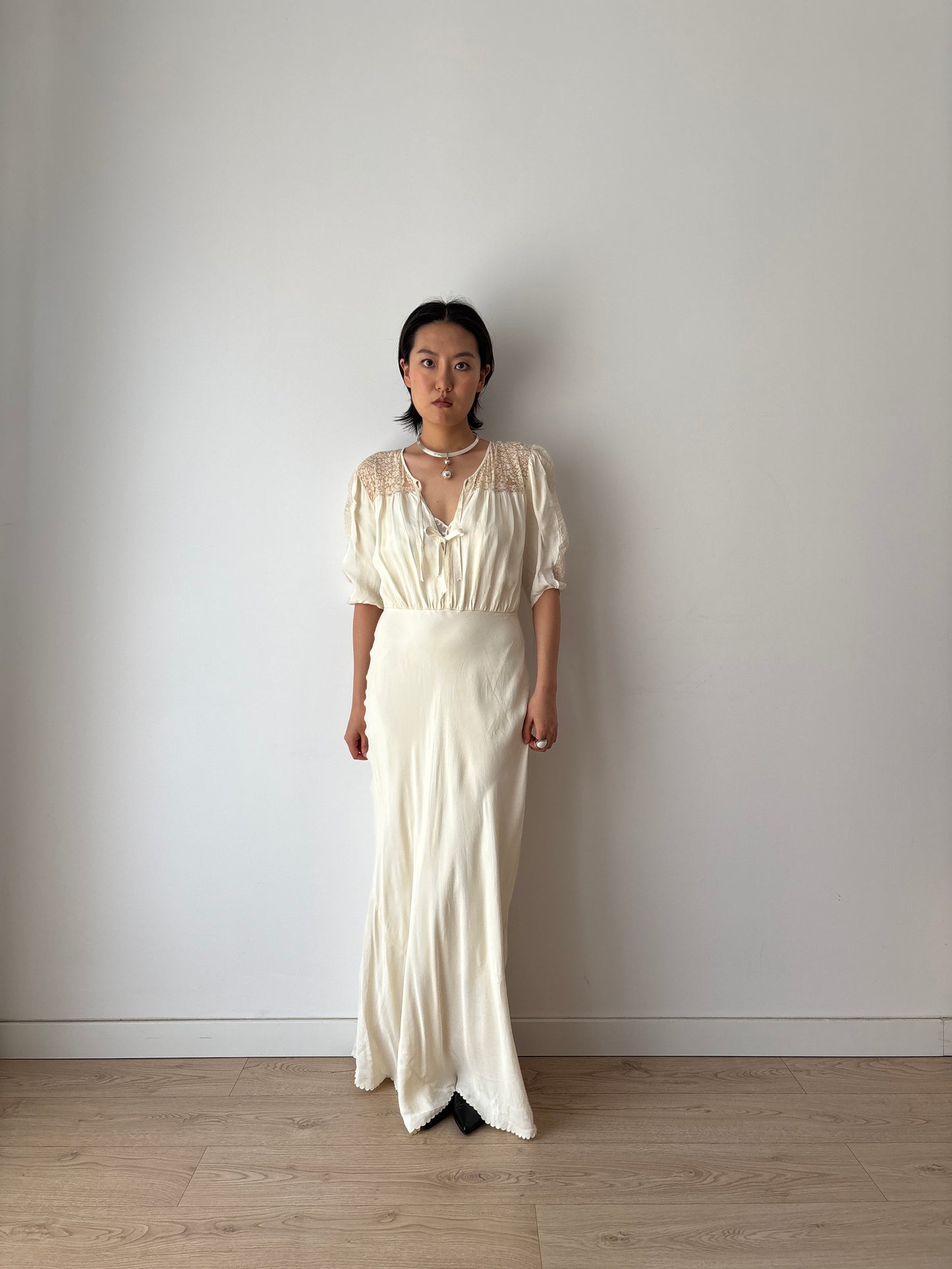 1930s lace pure silk bridal dress