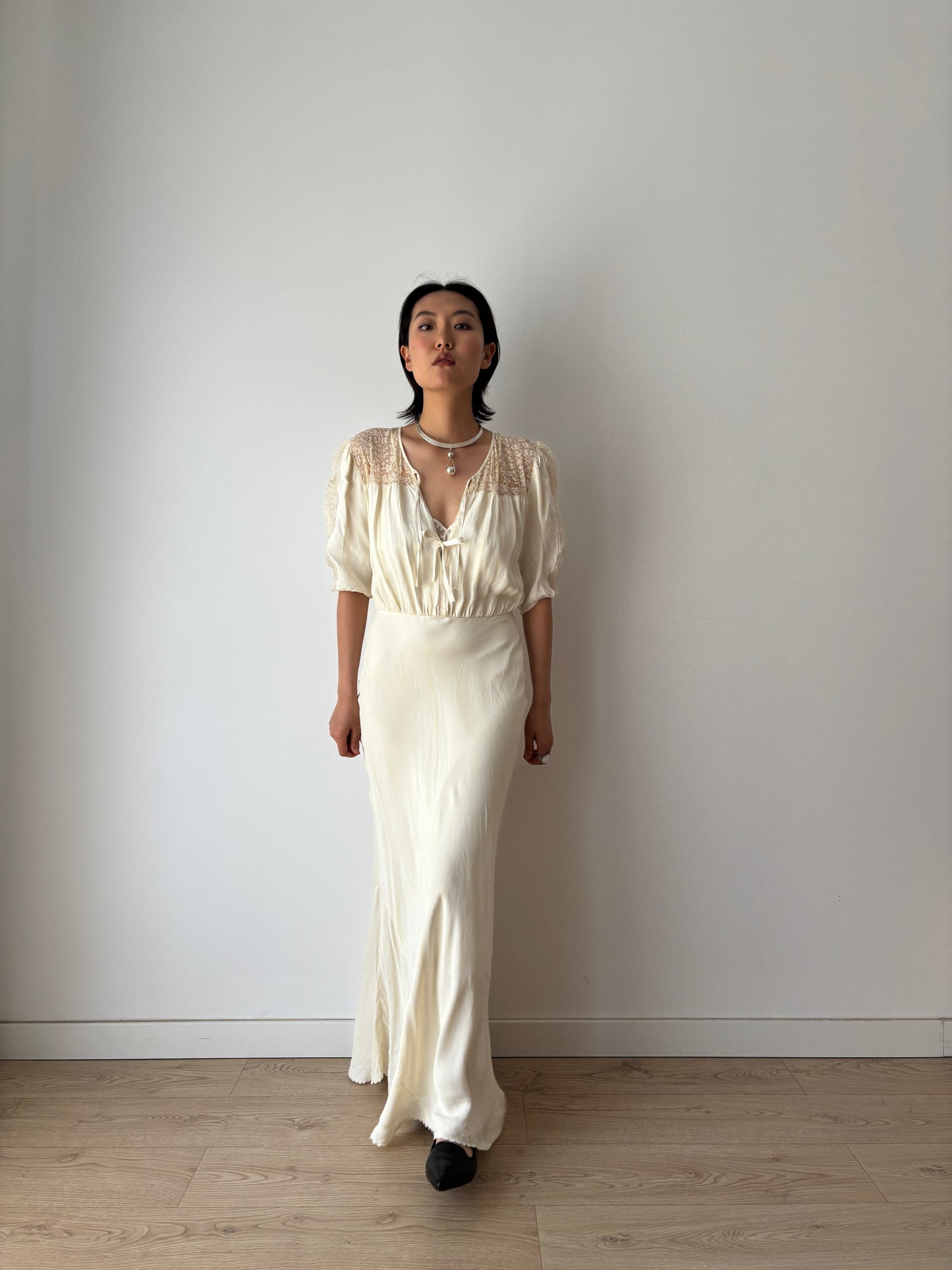 1930s lace pure silk bridal dress