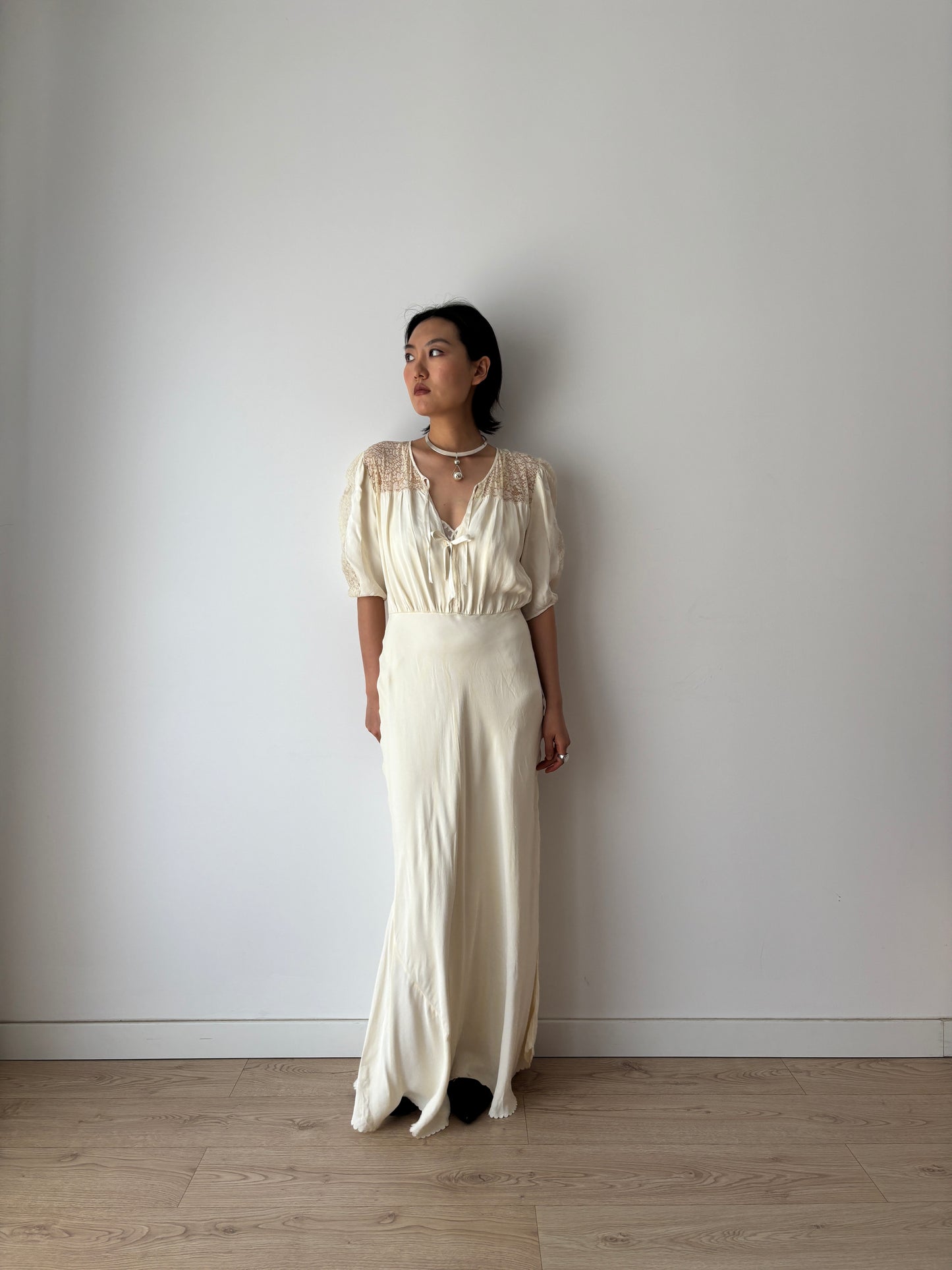 1930s lace pure silk bridal dress