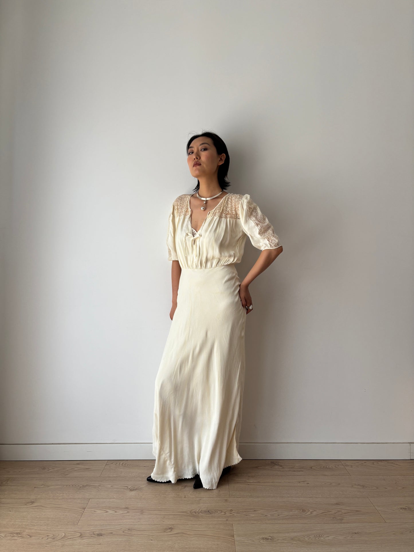 1930s lace pure silk bridal dress