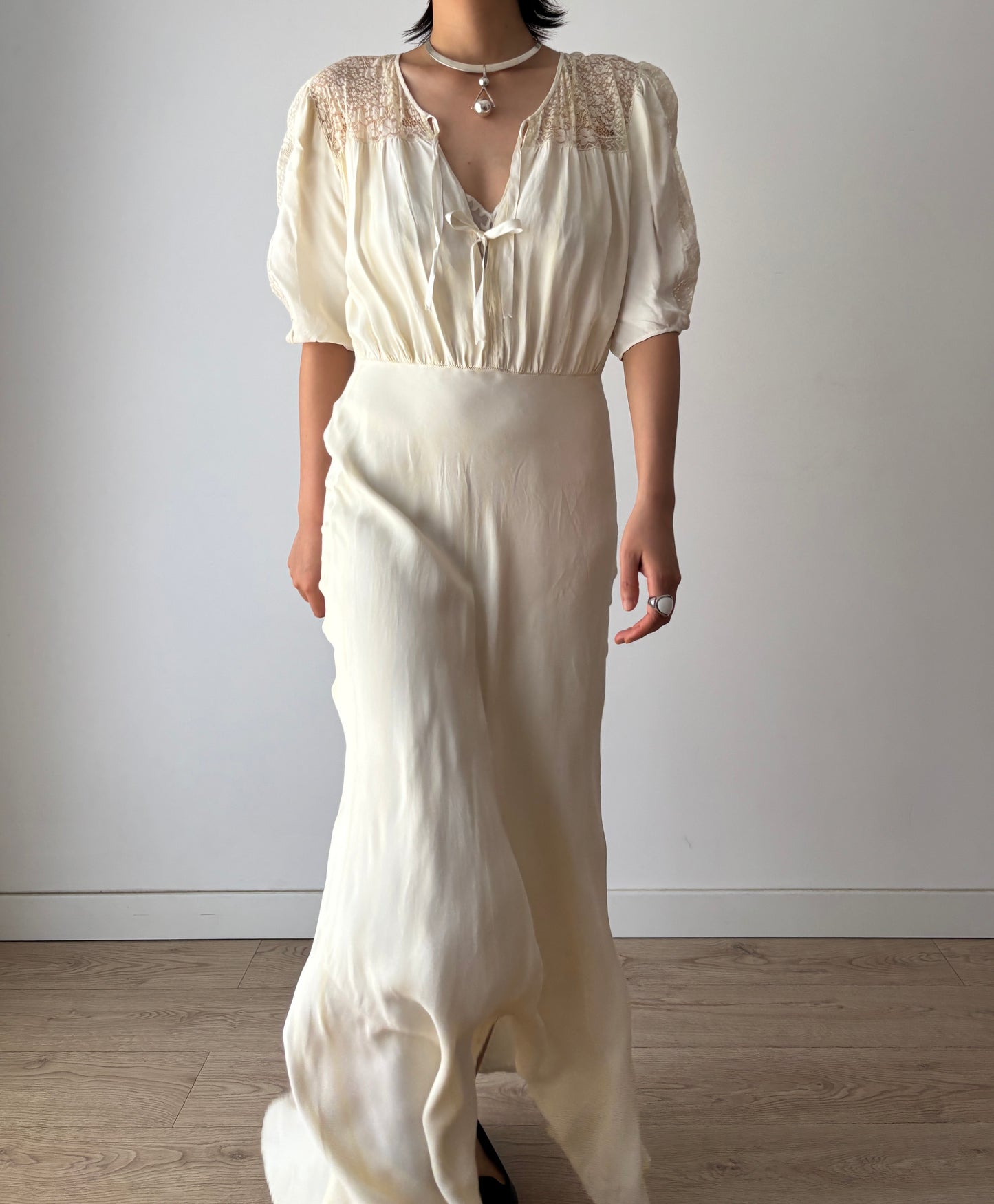 1930s lace pure silk bridal dress
