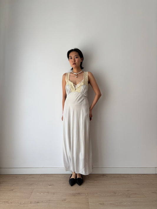 1940s Antique Grey Blue Lace Liquid Rayon Slip dress