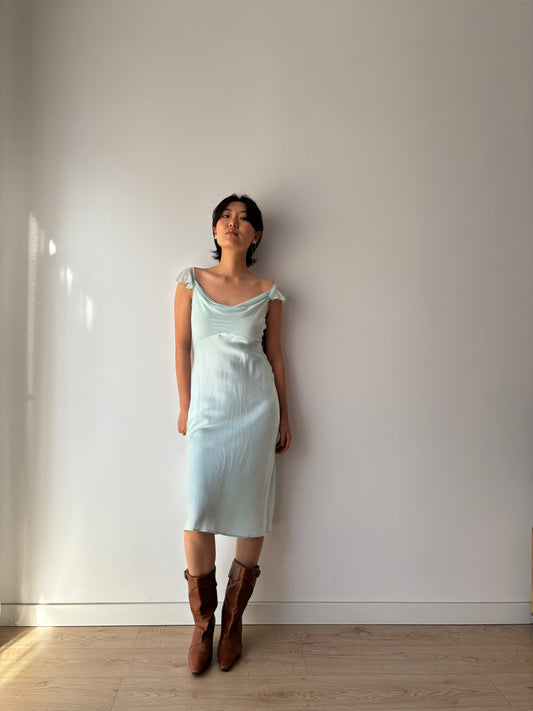 Vintage pure silk blue dress