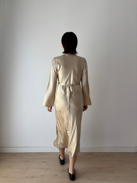 Vintage 90s Y2K romantic Champagne pure silk bridal slip maxi dress