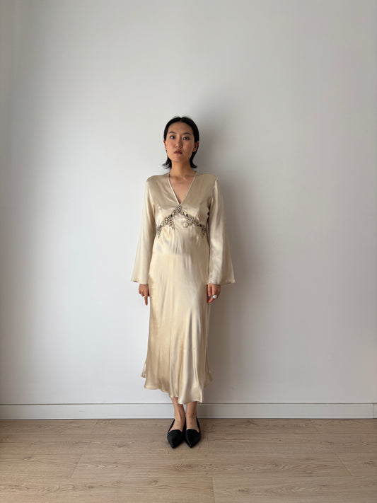 Vintage 90s Y2K romantic Champagne pure silk bridal slip maxi dress