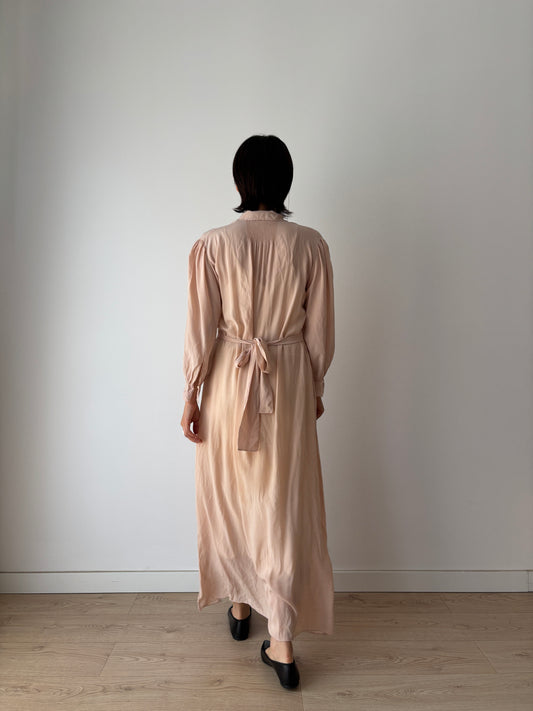Vintage 1940s Silk Lace Pale Pink Nightgown, Art Deco Maxi Slip Dress