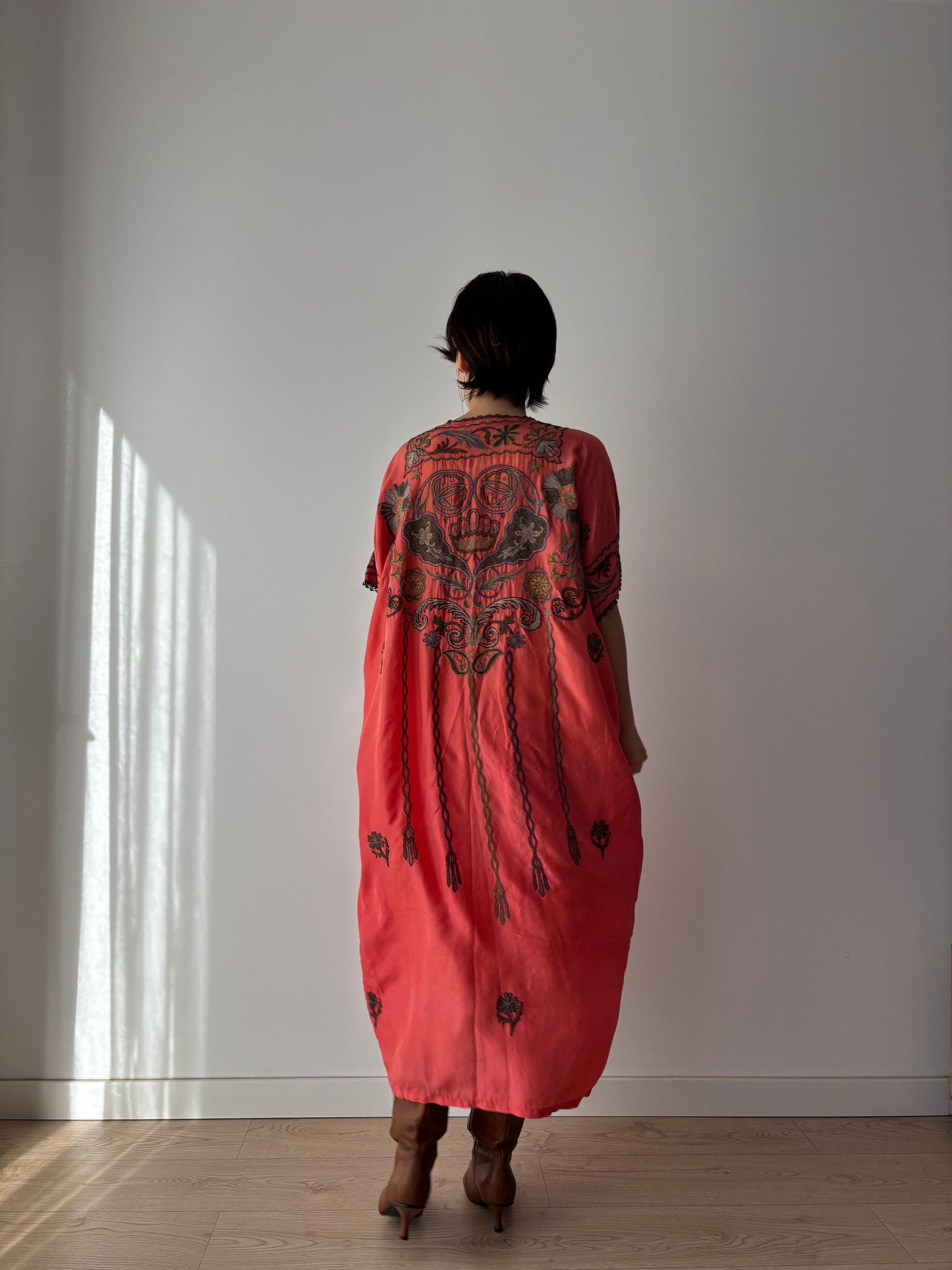 1900s 1910s Ottoman Embroidered Robe in Dark Red: Metallic Floral Hand Embroidery