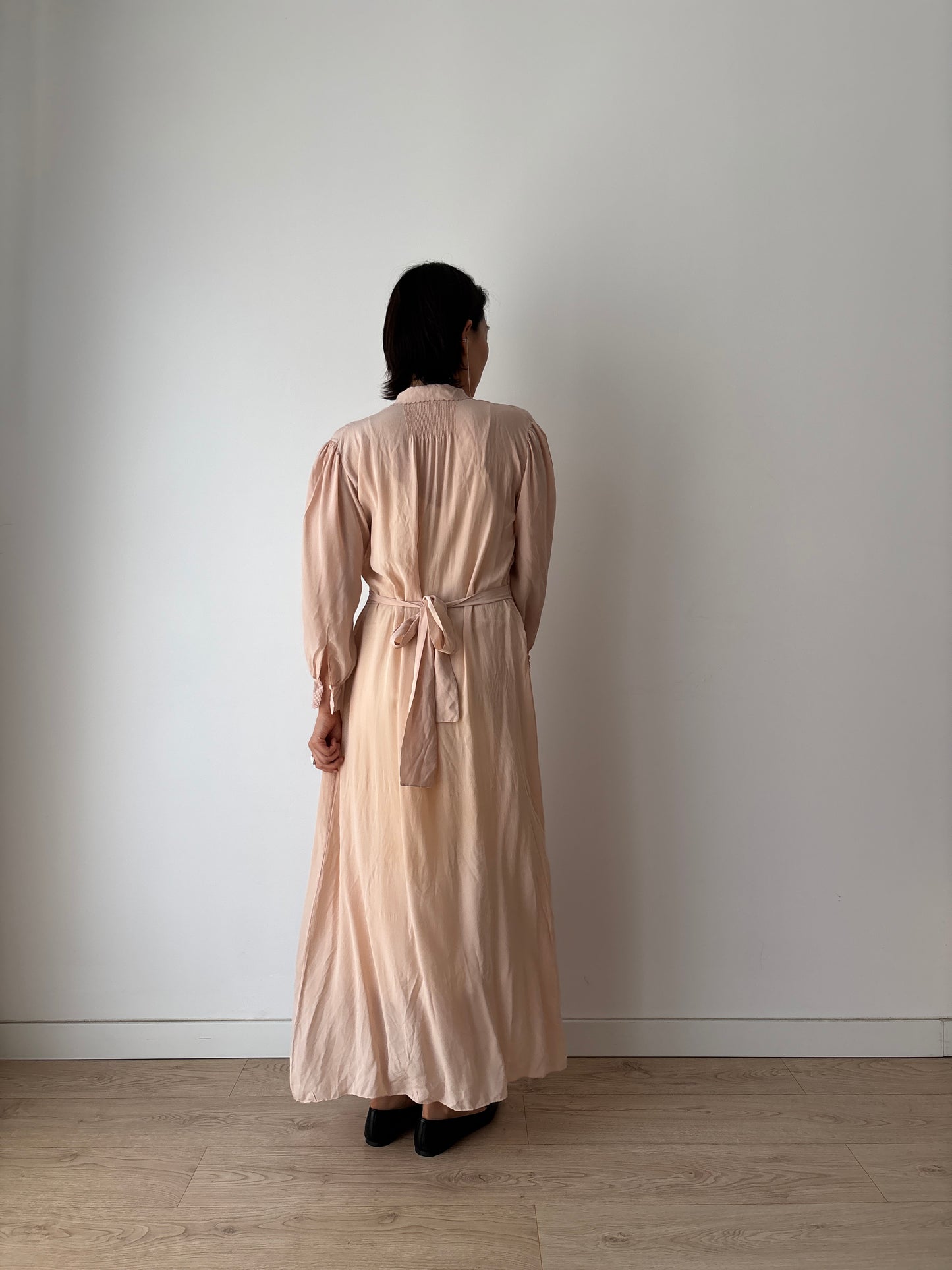 Vintage 1940s Silk Lace Pale Pink Nightgown, Art Deco Maxi Slip Dress