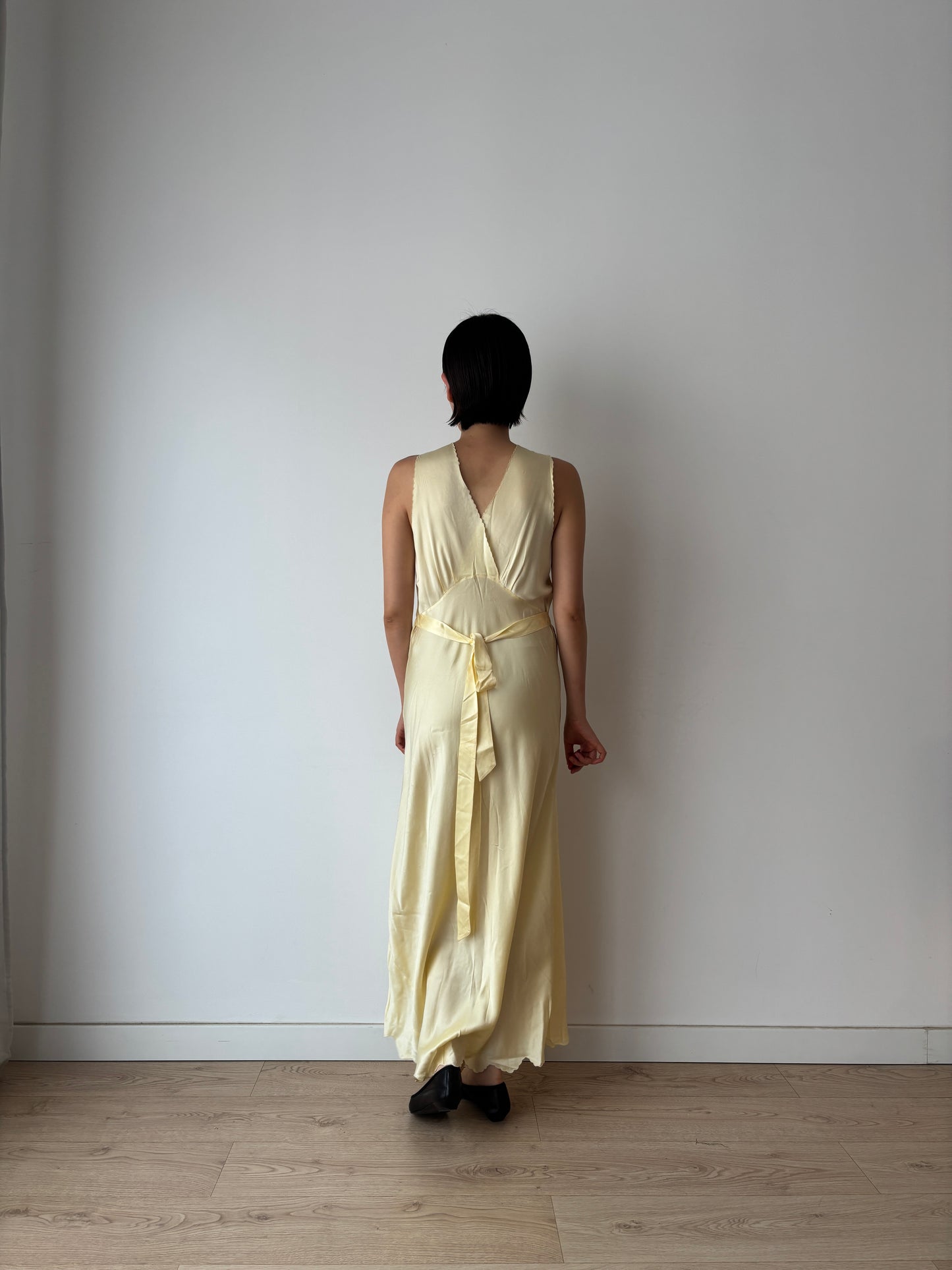 1940s Yellow Silk Embroidered Maxi Slip Dress, Romantic Bridal Lingerie