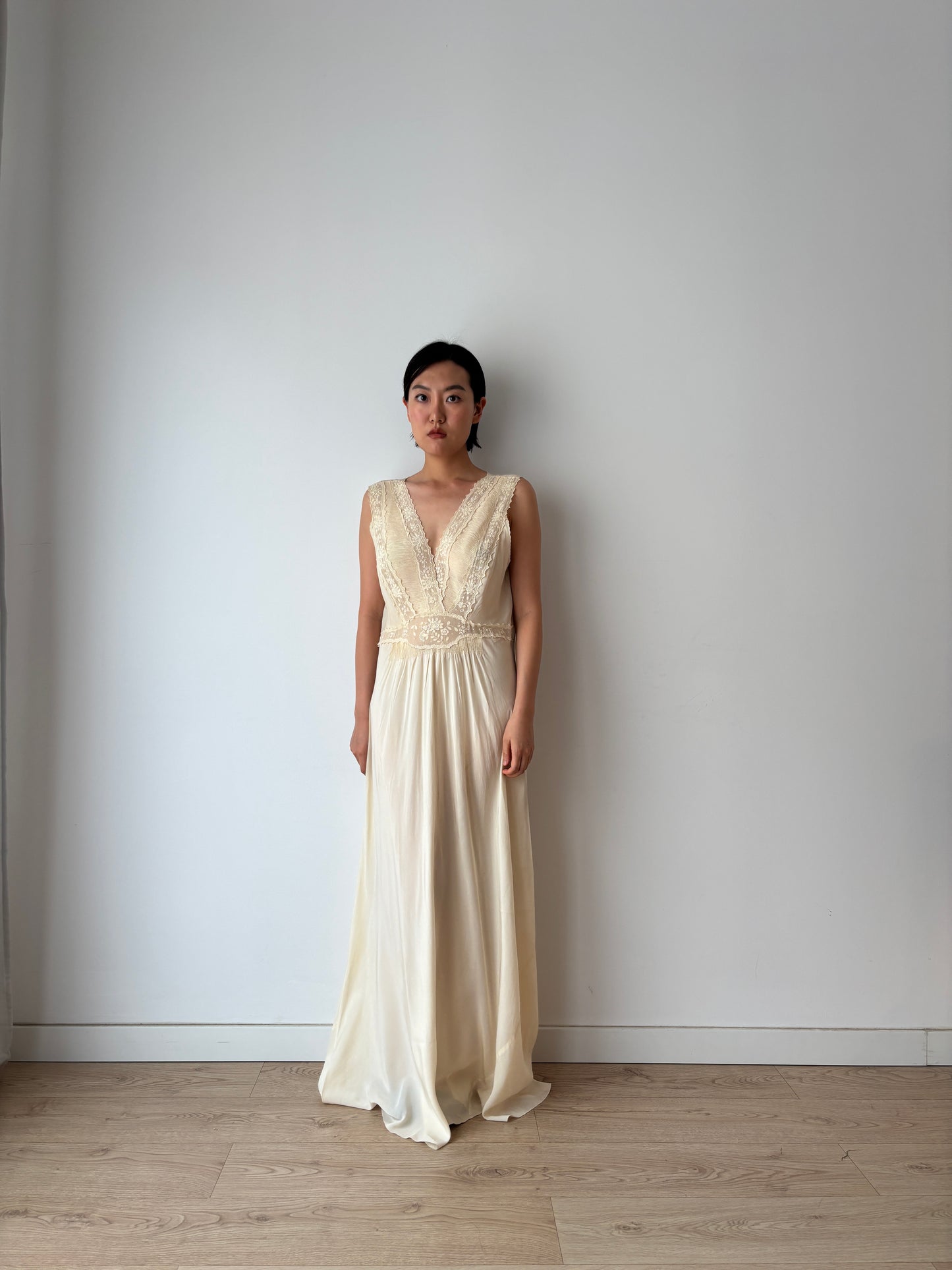 Rare 1930s pure silk bridal lace gown