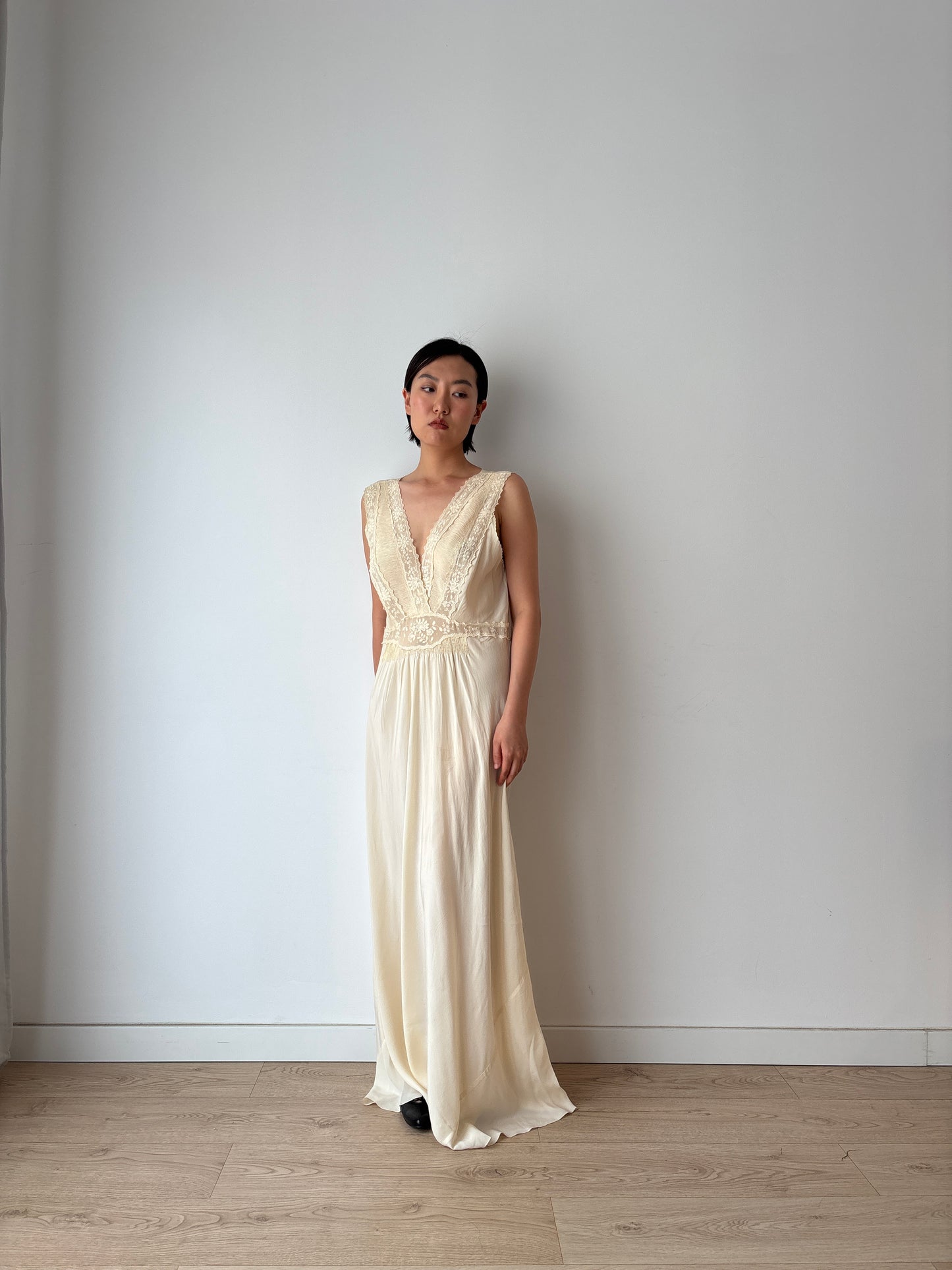 Rare 1930s pure silk bridal lace gown