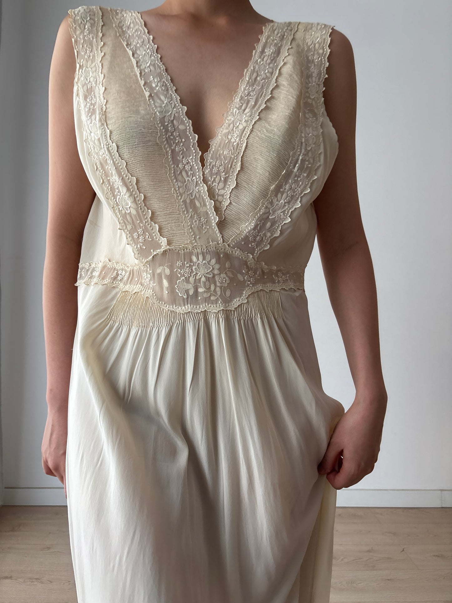 Rare 1930s pure silk bridal lace gown