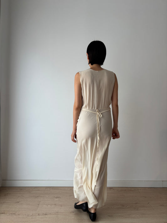 1930s Ivory Silk Chiffon Lace Floral Embroidery Bias Cut Bridal Gown