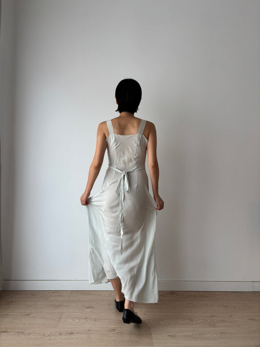 Antique 1930s mint light green pure silk crepe bias cut nightdress