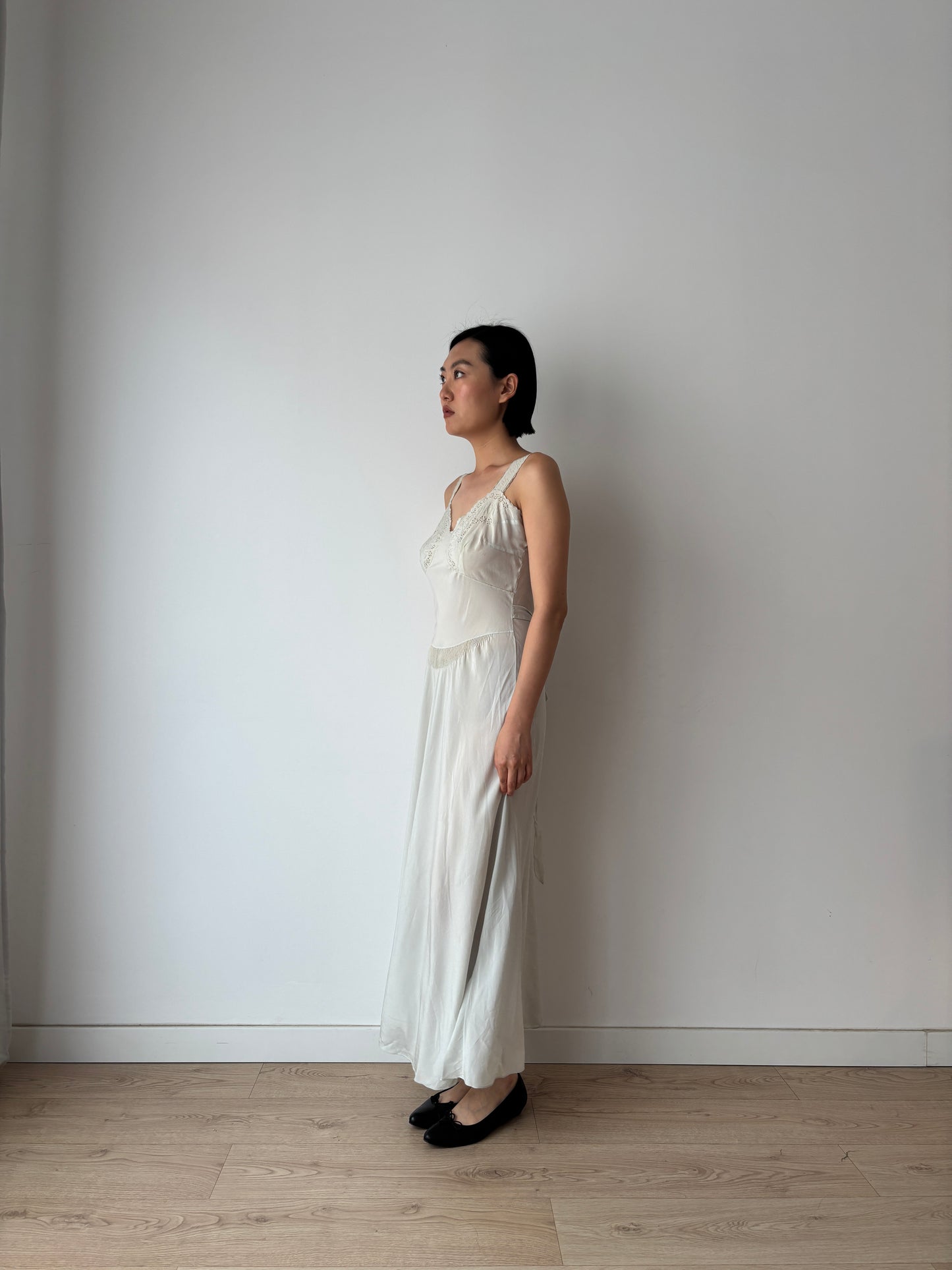 Antique 1930s mint light green pure silk crepe bias cut nightdress
