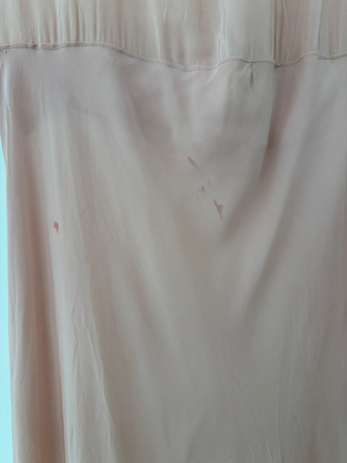 1940s Pink Silk Nightgown, Short Puff Sleeves and Embroidered Neckline, Vintage Maxi Dress