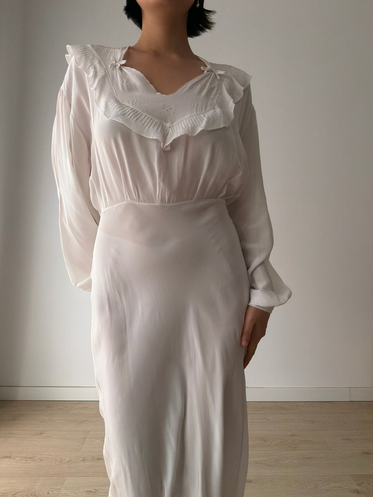 1950s Silk Lace Floral Embroidered Maxi Dress,