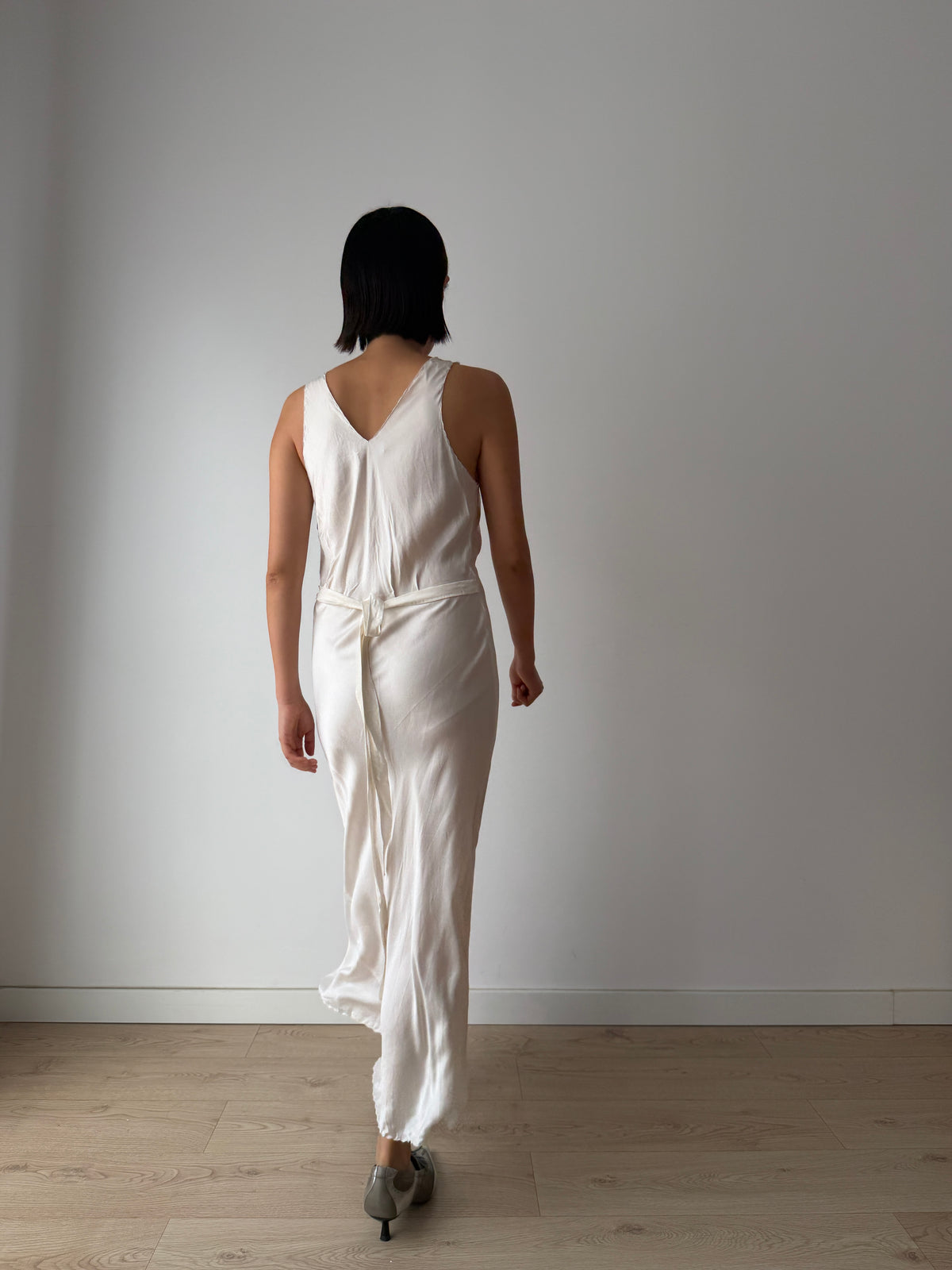 1960s Vintage Pure Silk Slip Dress with Embroidery, Antique Lace Bridal Lingerie