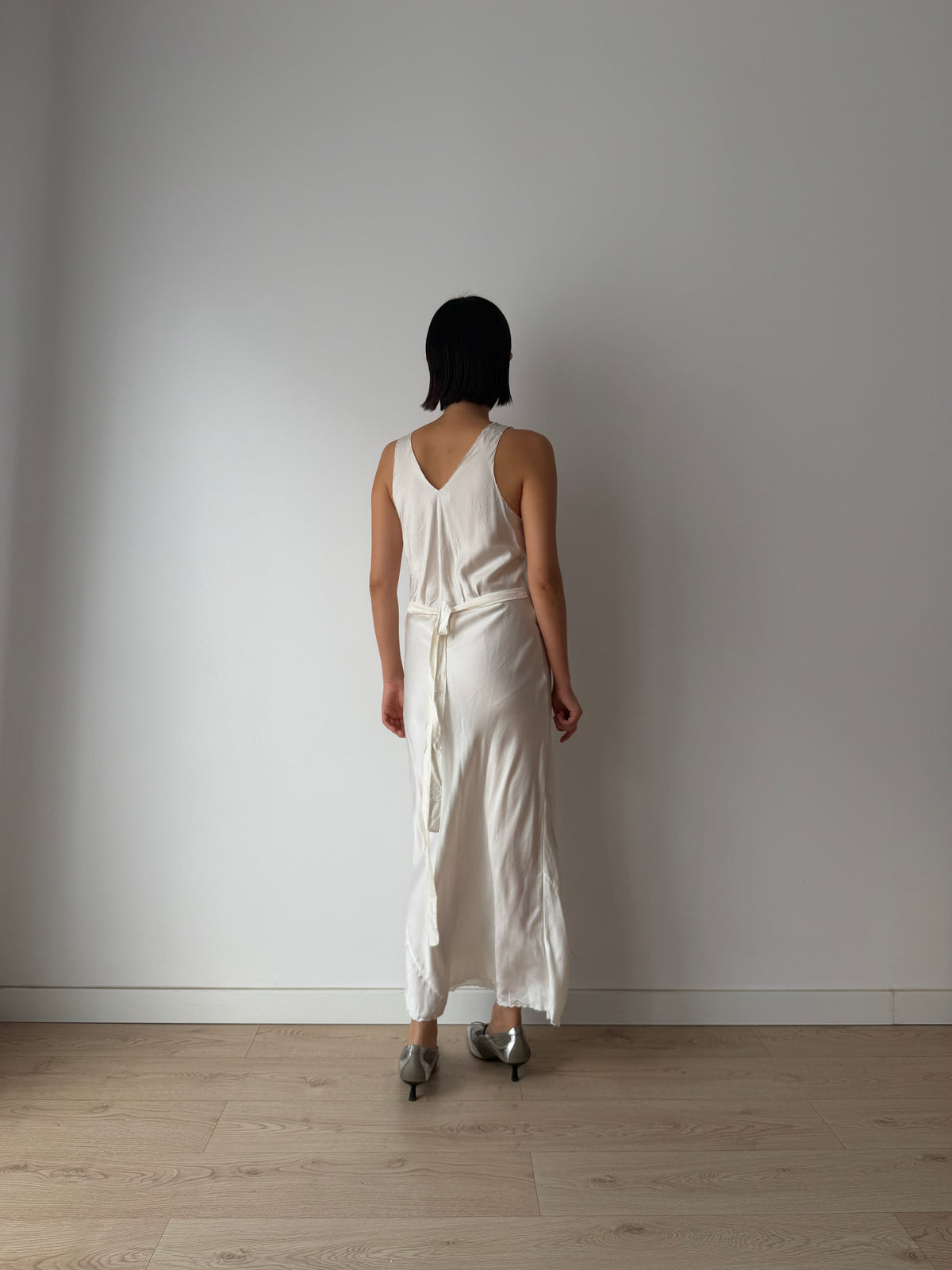 1960s Vintage Pure Silk Slip Dress with Embroidery, Antique Lace Bridal Lingerie