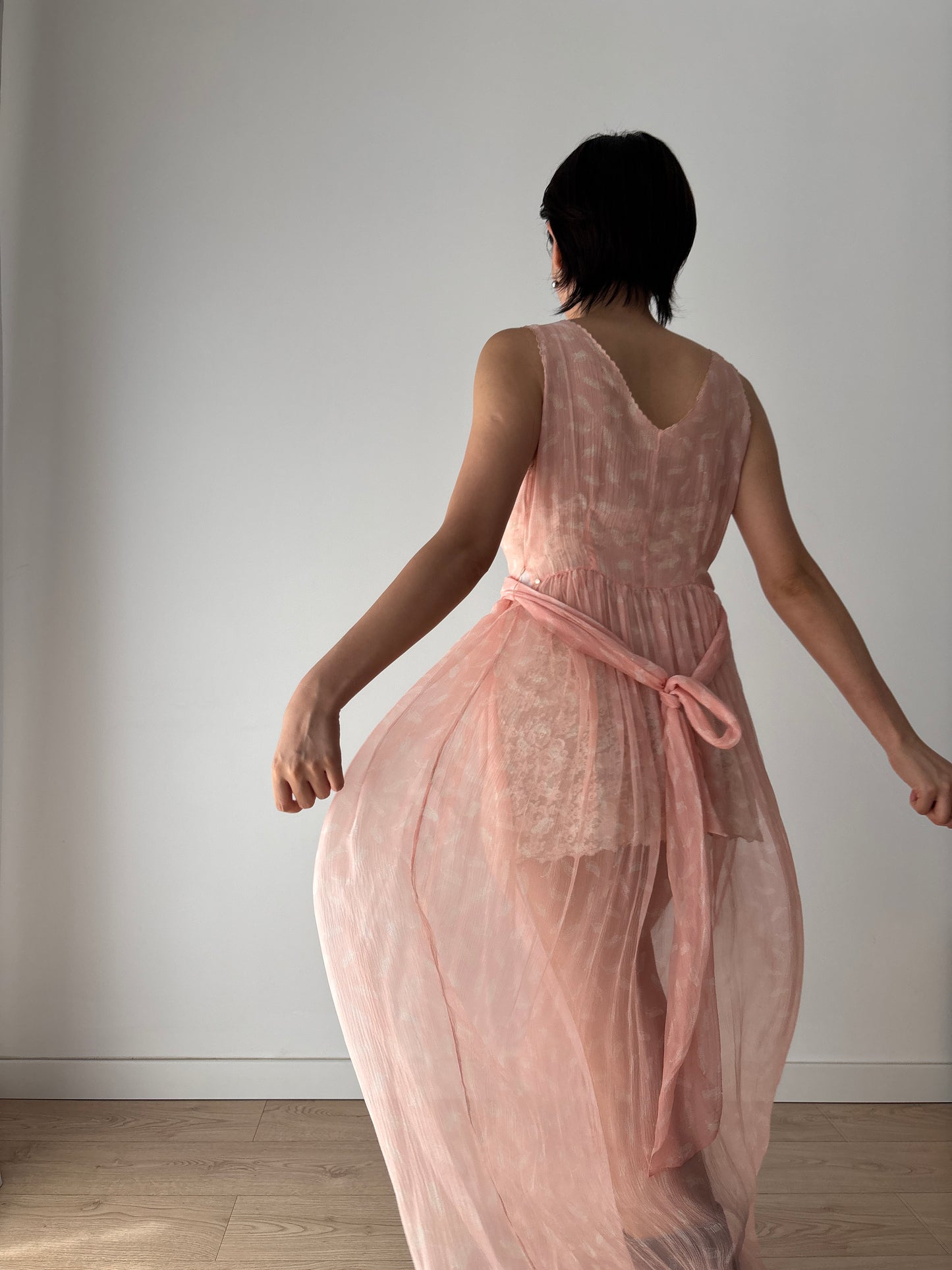 1930s Antique Bias Cut Negligee Pure Silk Chiffon Lace Romantic Liquid dress