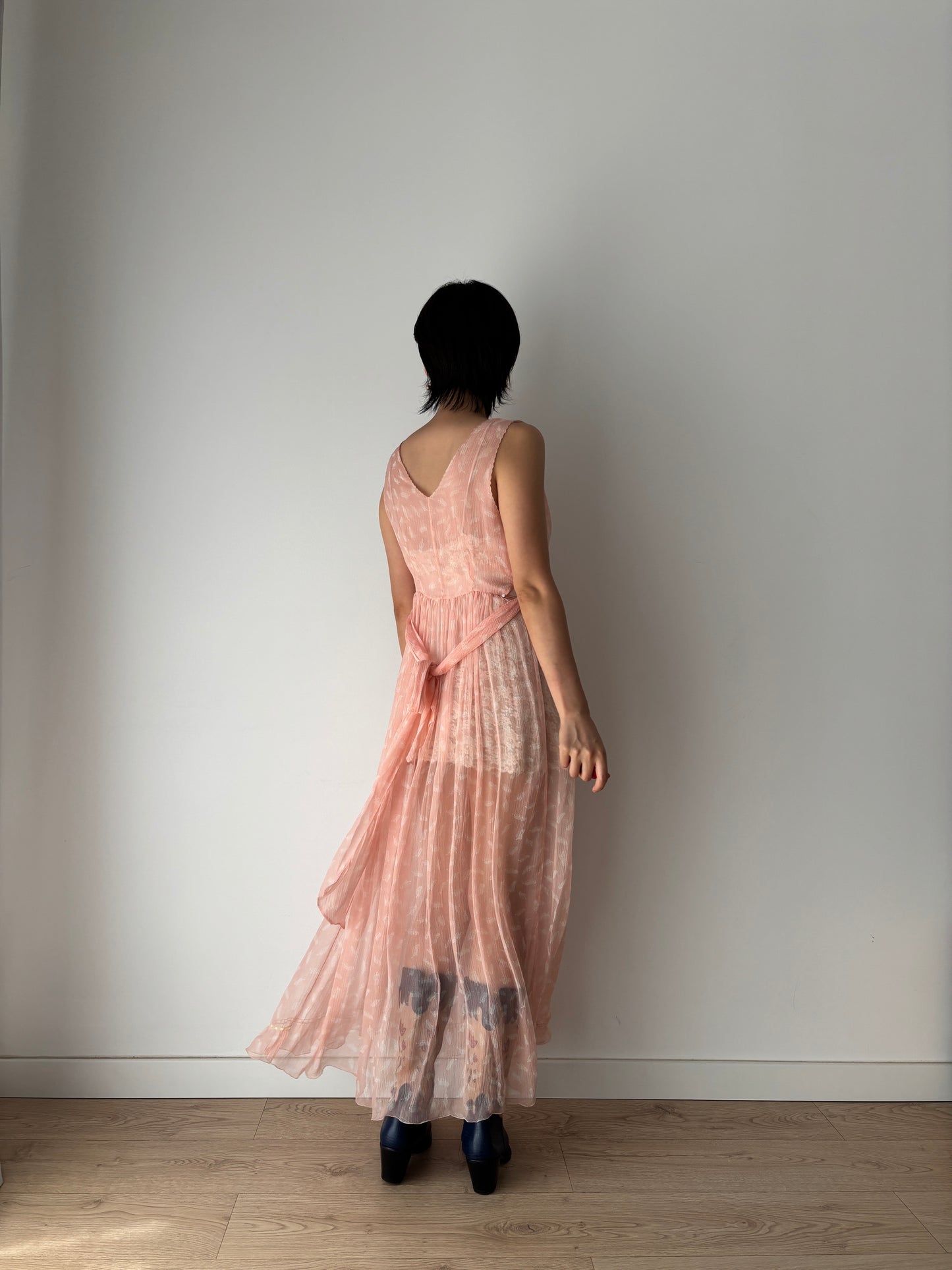 1930s Antique Bias Cut Negligee Pure Silk Chiffon Lace Romantic Liquid dress