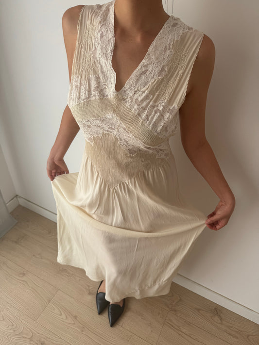 1930s Pure Silk French Lace Applique Bridal Dress: Antique Bias Cut Nightgown Bridal Lingerie